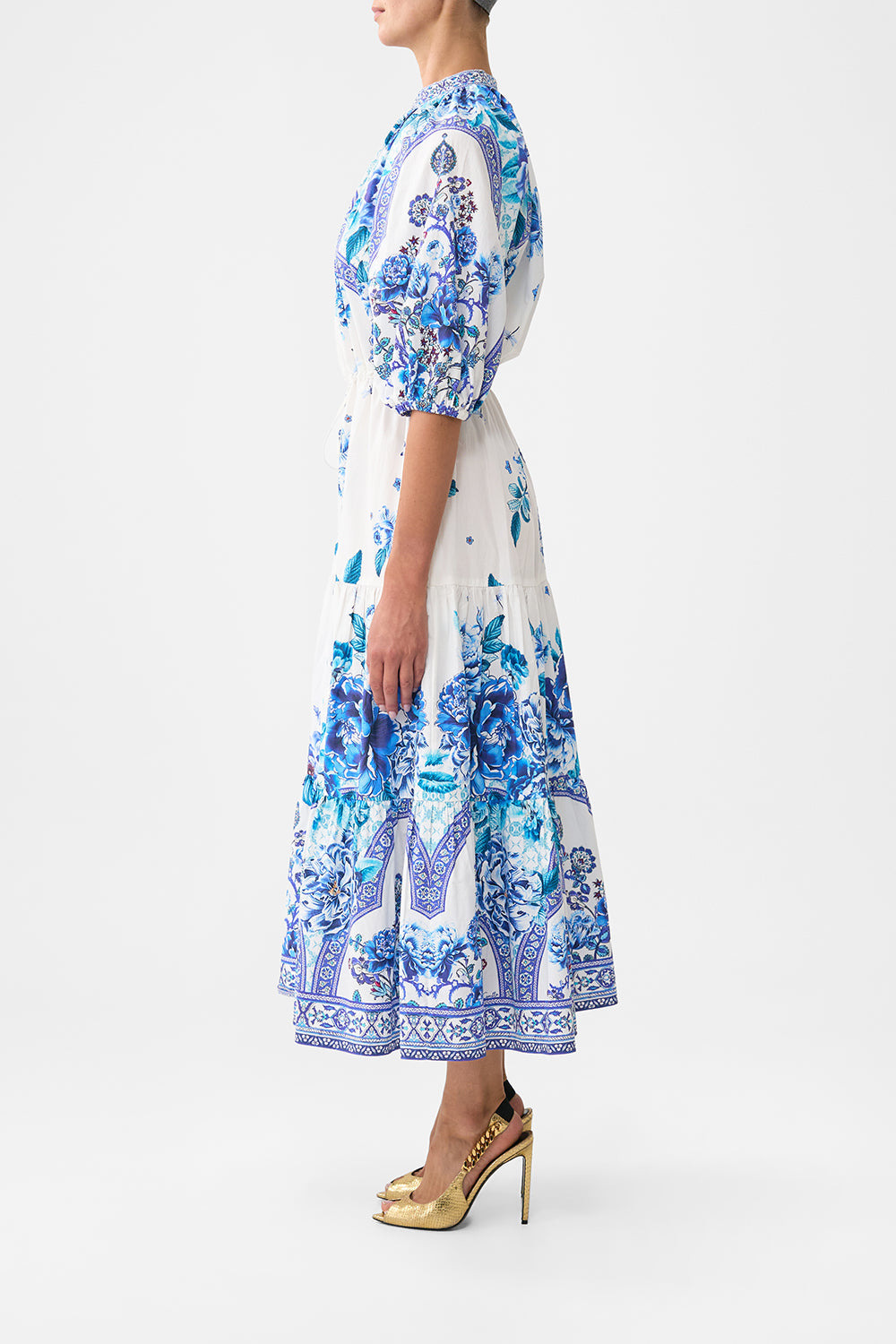 PUFF SLEEVE MIDI SHIRT DRESS - 4