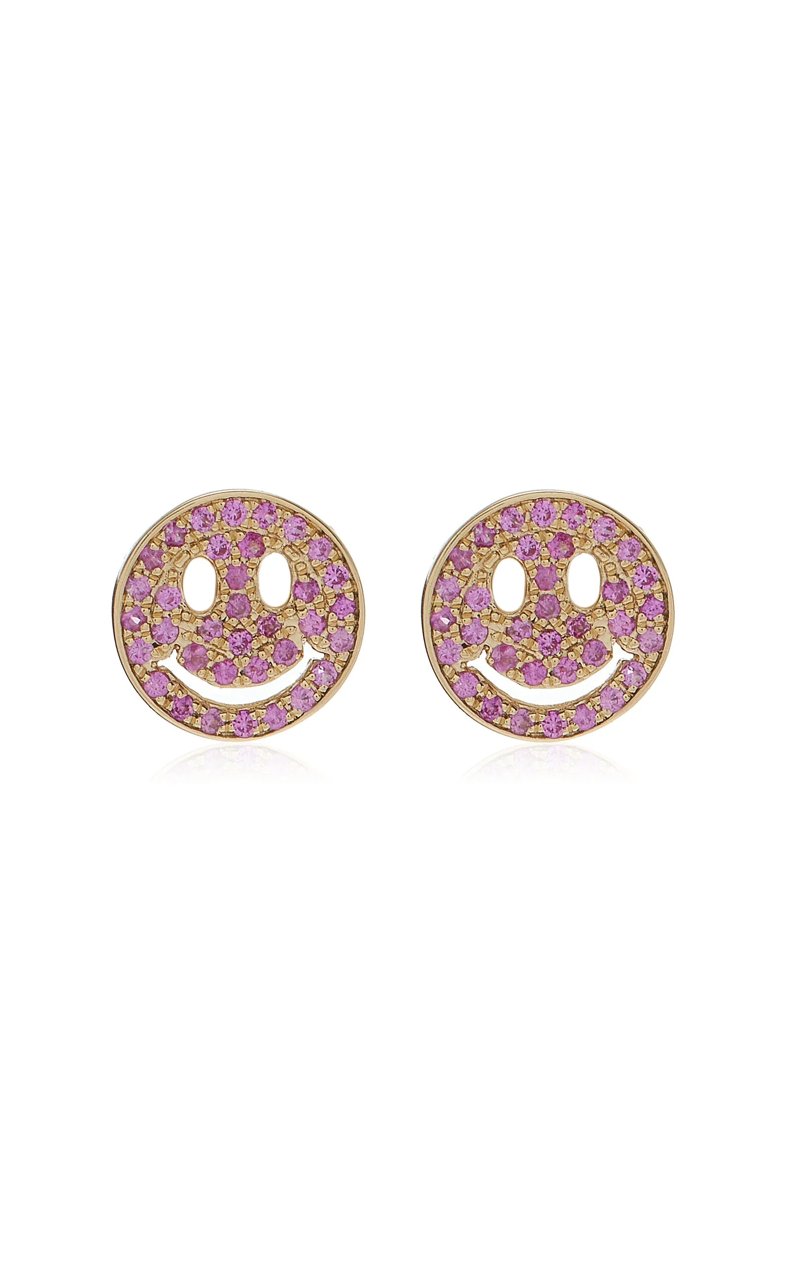 Happy Face 14K Yellow Gold Sapphire Earrings pink - 1