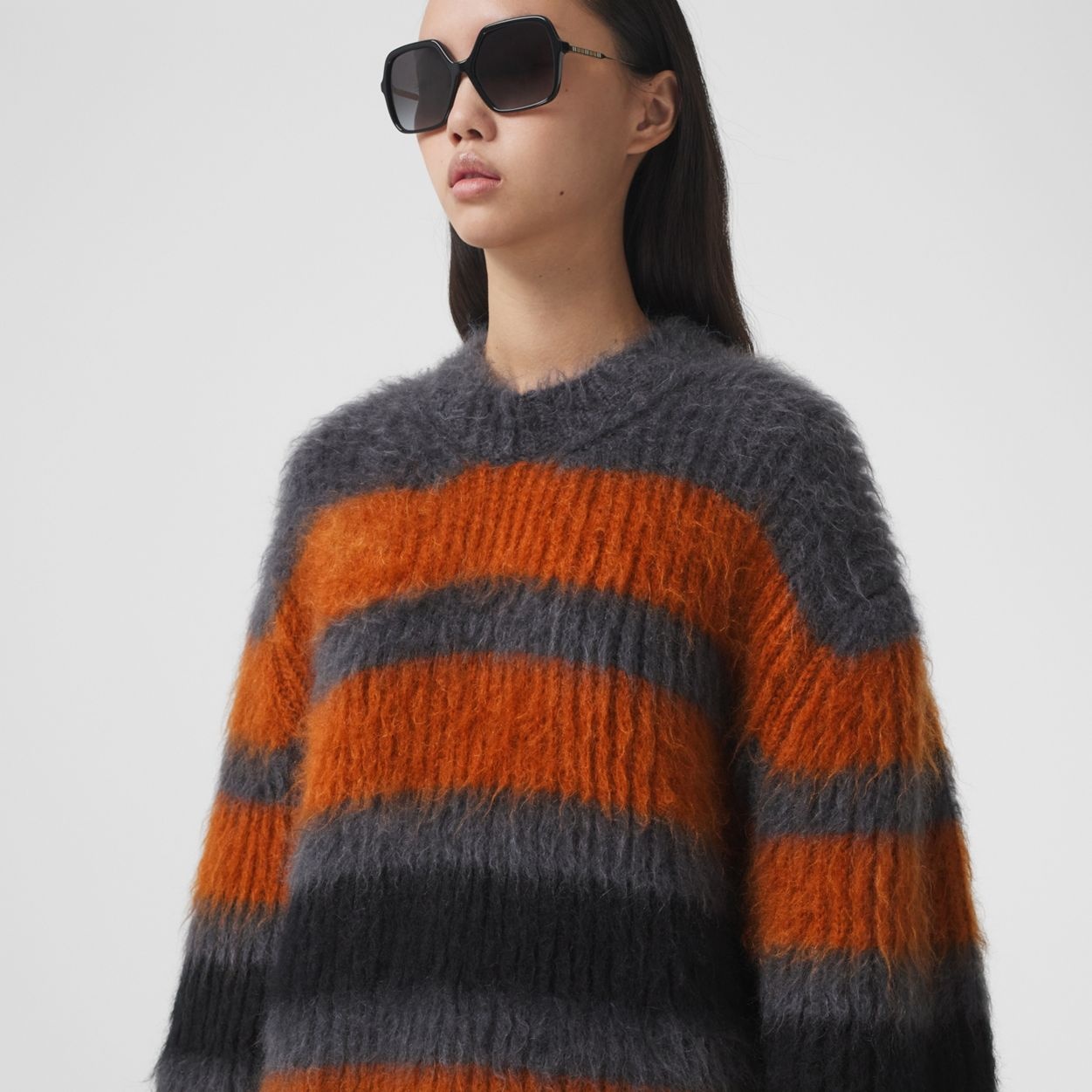 Stripe Intarsia Mohair Silk Oversized Sweater - 3