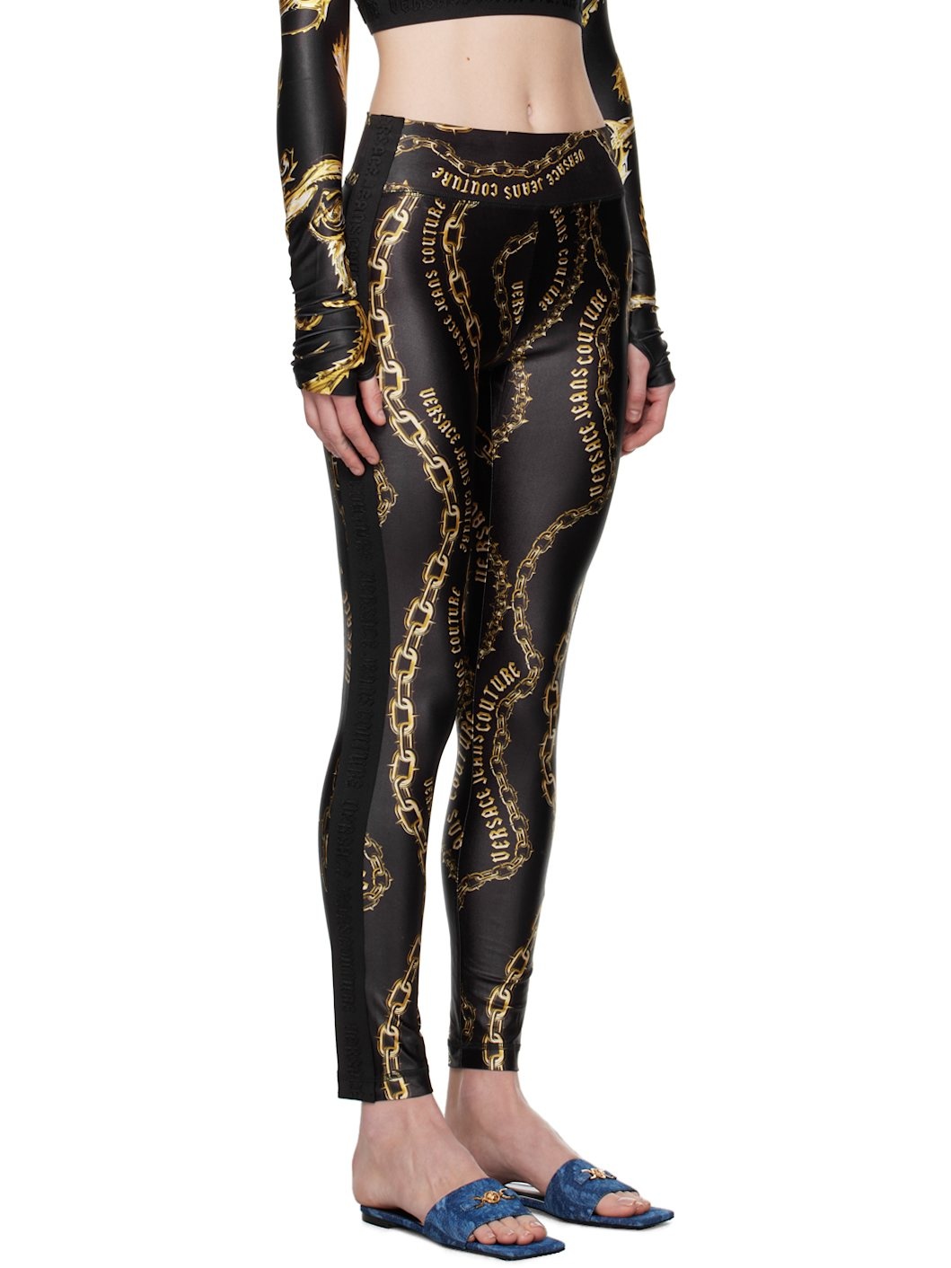 Black & Gold Chain Couture Leggings - 2