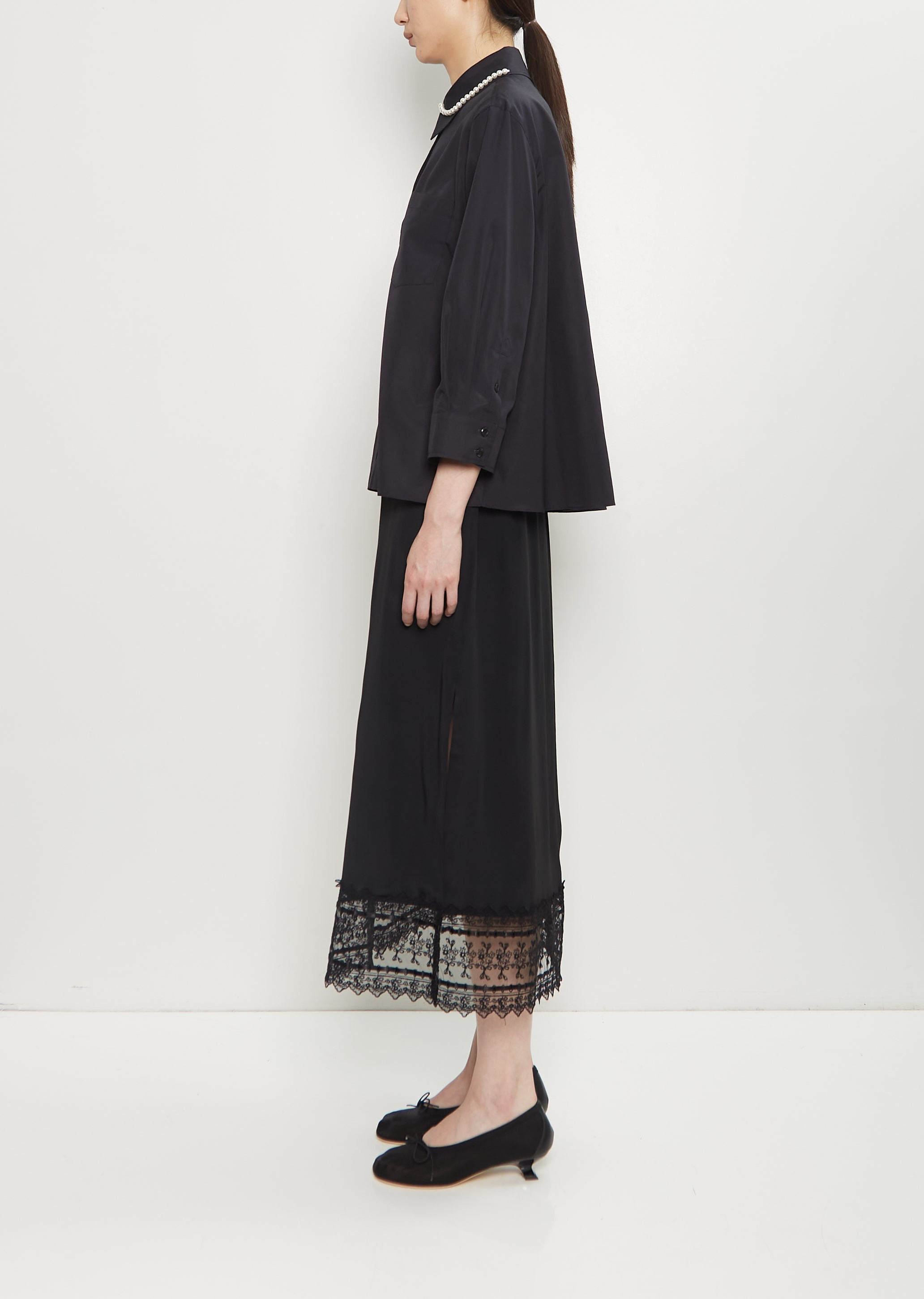 Cotton Embellished Cropped Shirt — Black - 2