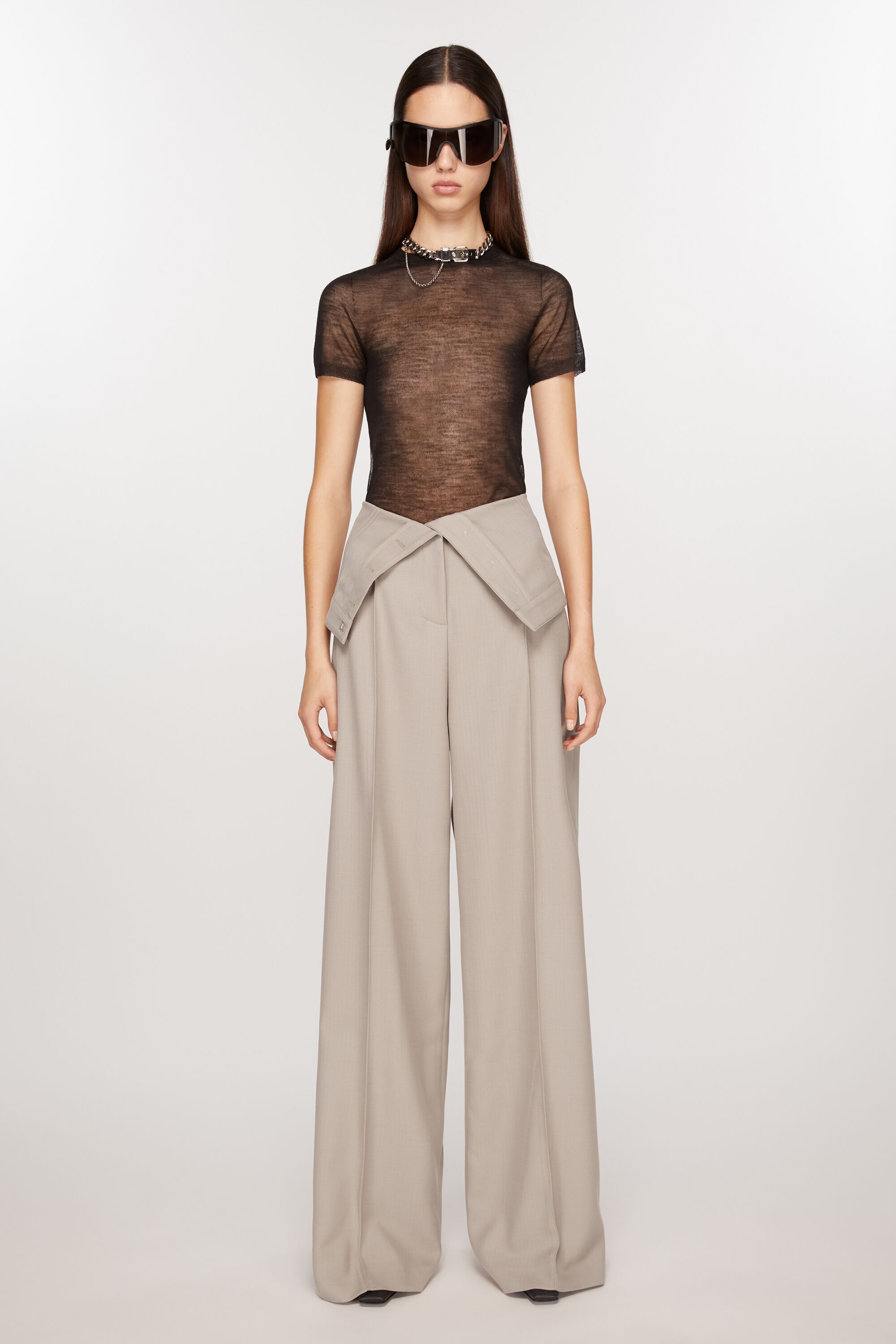 Tailored wool blend trousers - Cold beige - 2