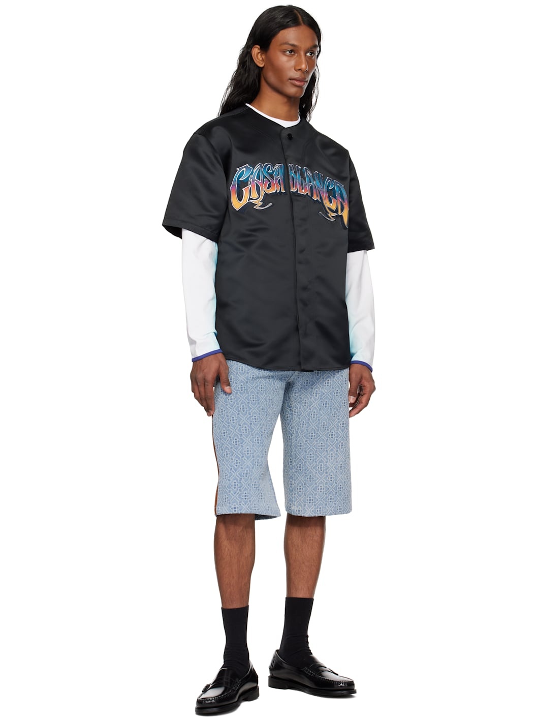 Black Gothic Short Sleeve Baseball Shirt - 4