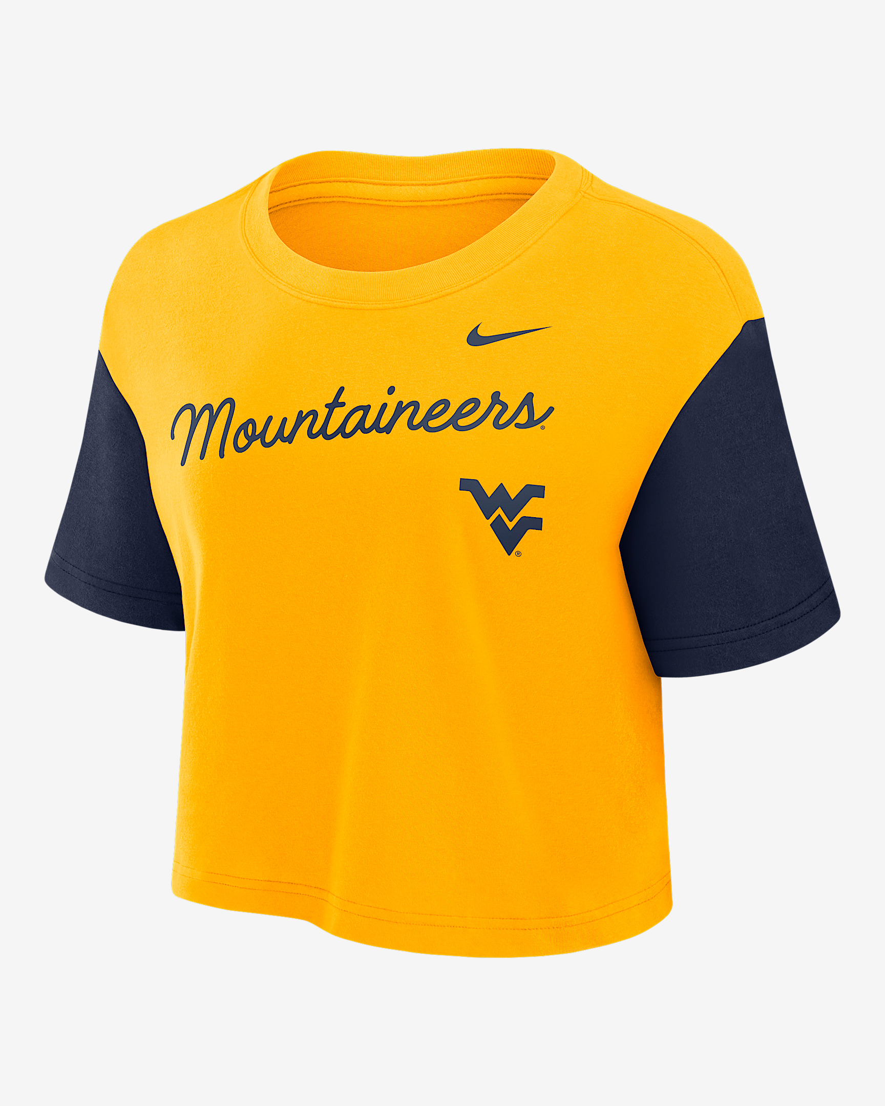 West Virginia Script Women's Nike Dri-FIT College Cropped T-Shirt - 1
