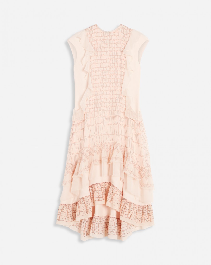 TROMPE L'OEIL PRINTED SLEEVELESS RUFFLE DRESS - 1