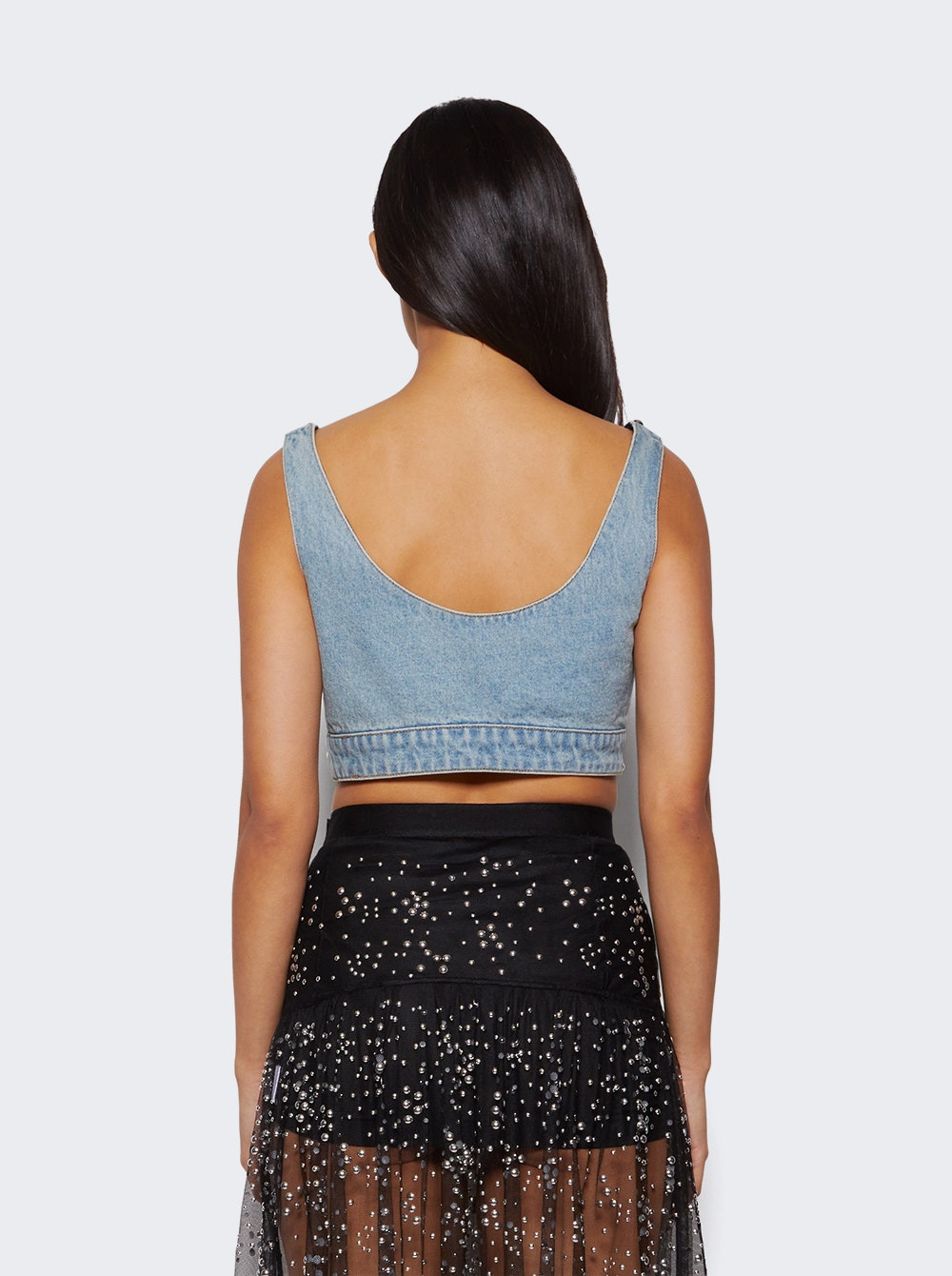 Studded Cropped Top Light Denim Blue - 5