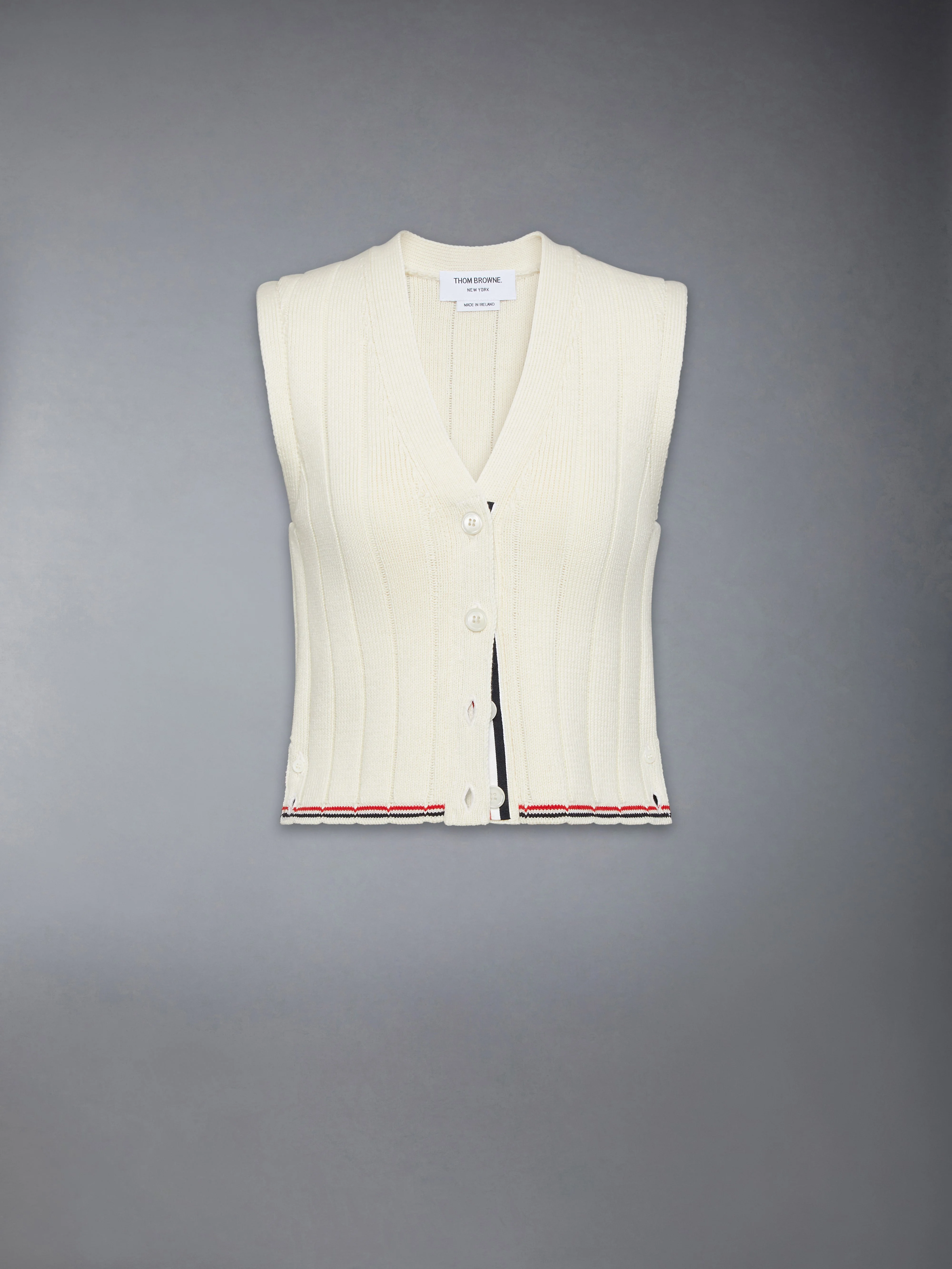 MERINO WOOL CROPPED V NECK CARDIGAN VEST - 1