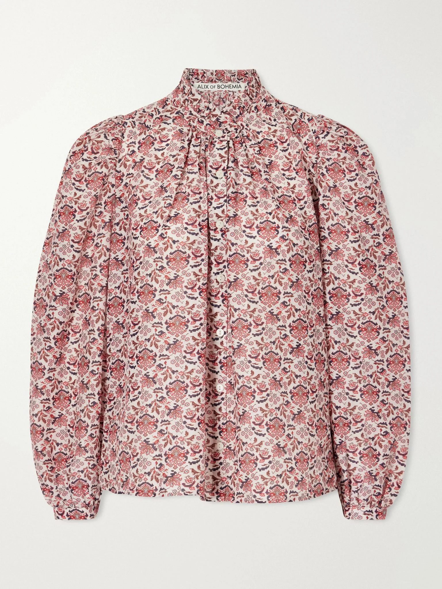 Annabel printed cotton and silk-blend satin blouse Pink - 1