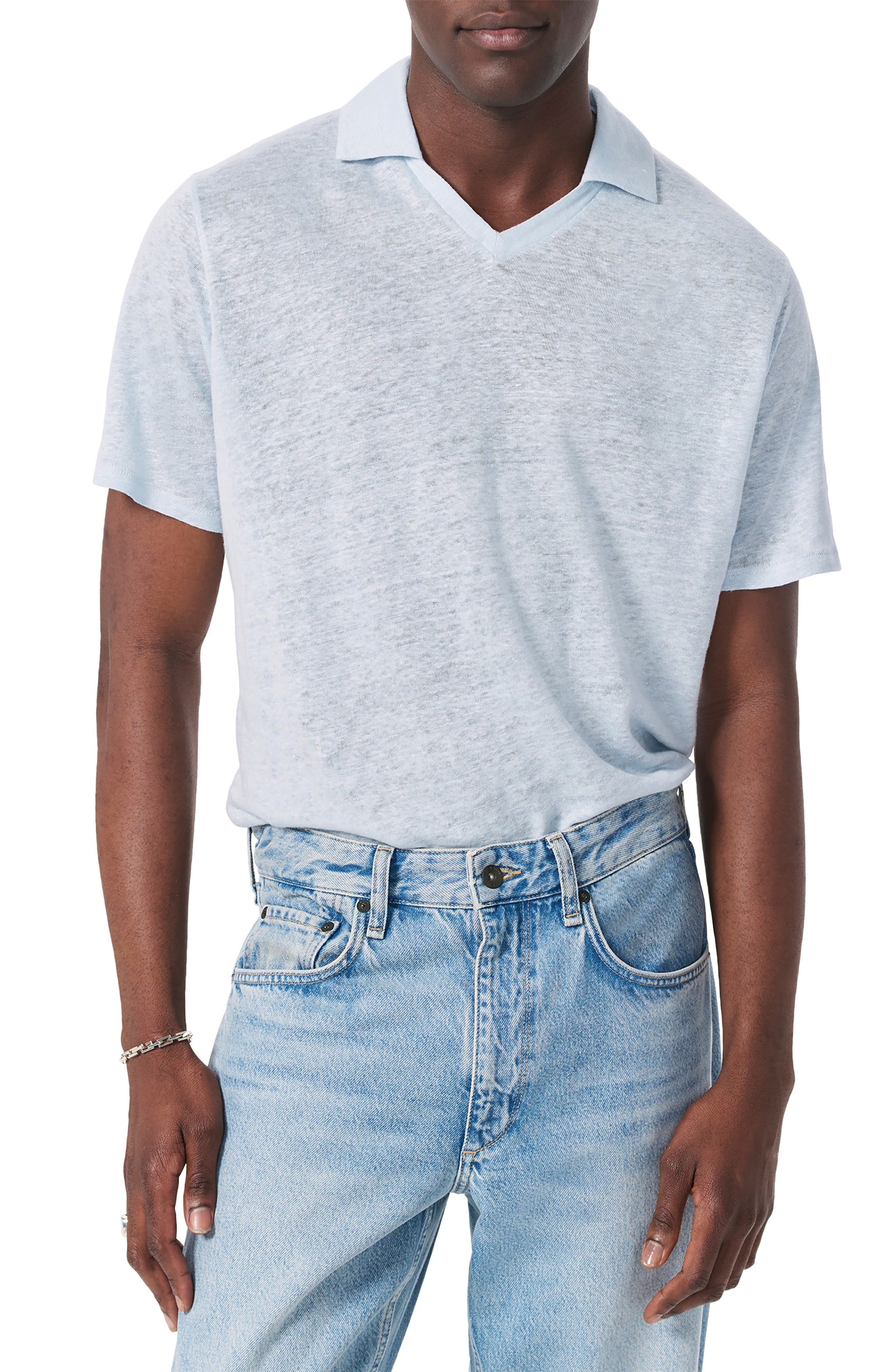 rag & bone Johnny Collar Linen Polo in Arctic at Nordstrom - 1