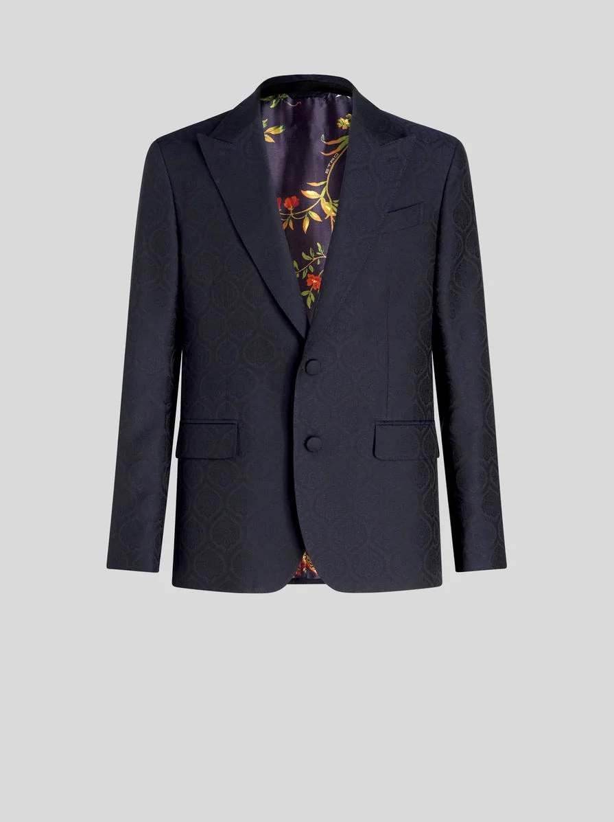 WOOL AND COTTON JACQUARD JACKET - 1