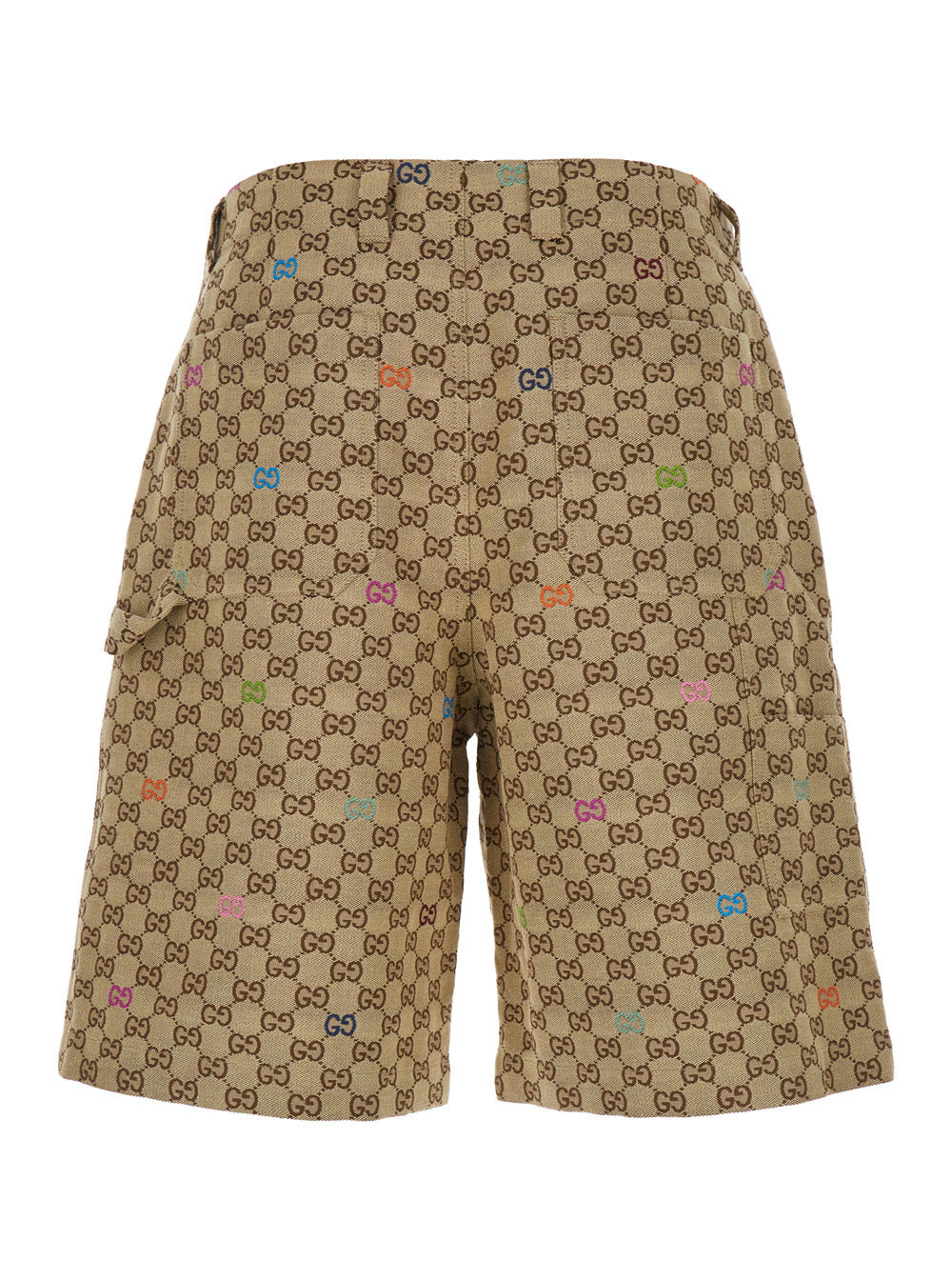 Gucci Men Beige Bermuda Pants With Belt Loops In Gg Canvas Man - 2