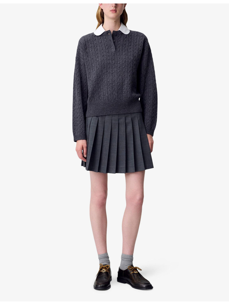 Claudie Pierlot Peter Pan-Collar Cable-Knit Wool and Cashmere Jumper outlook
