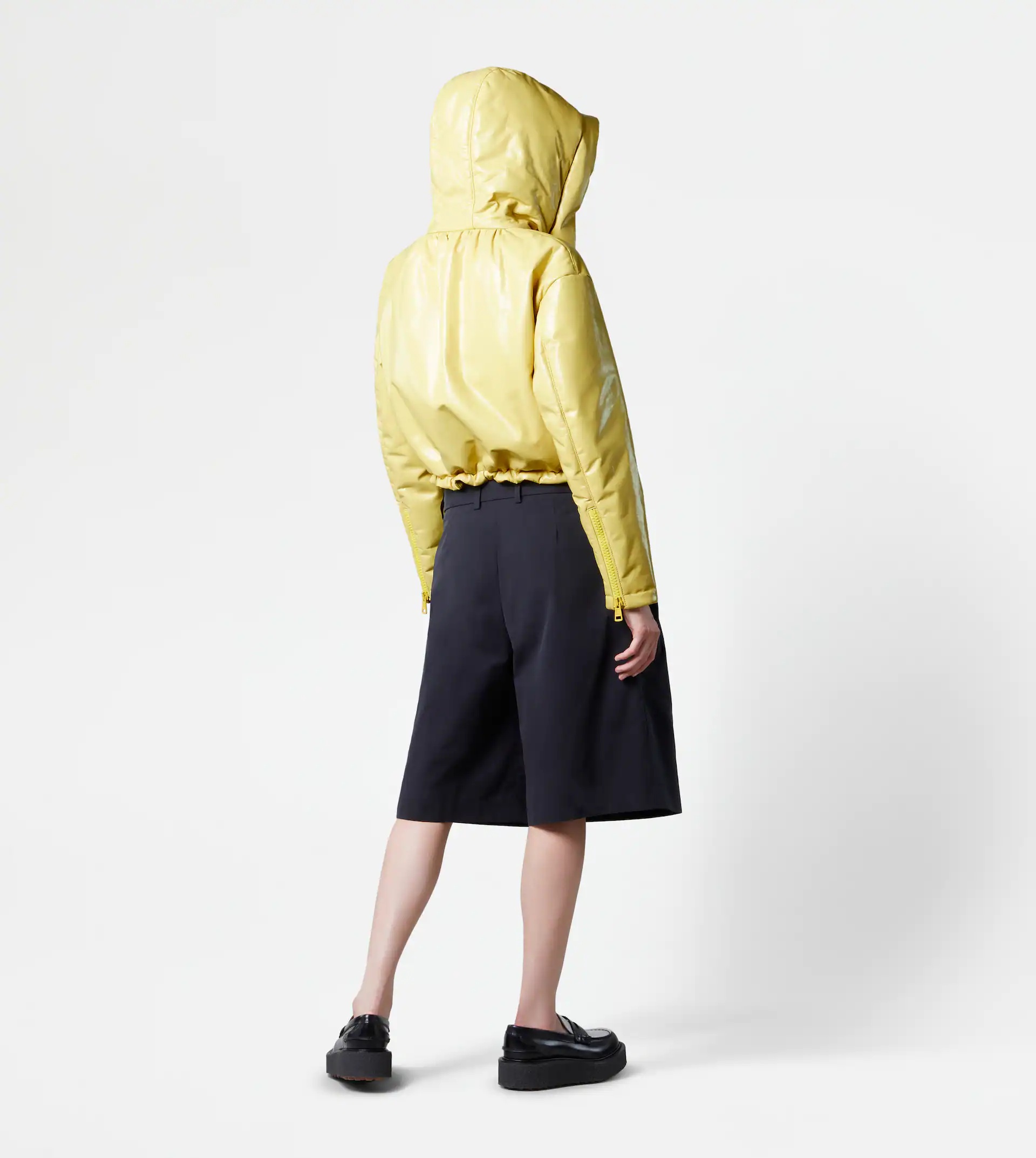 CROPPED PADDED LEATHER JACKET - YELLOW - 3