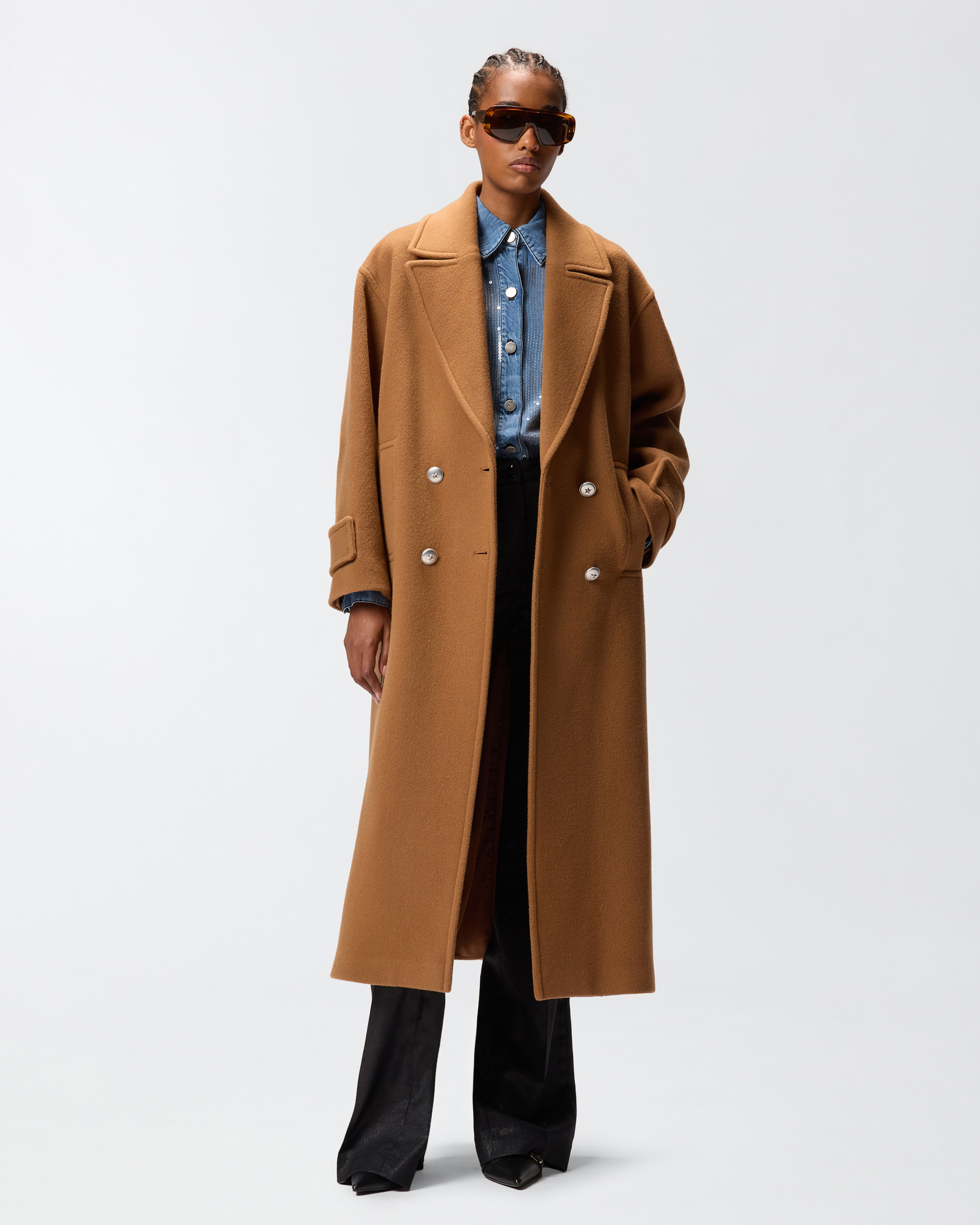 LONG DOUBLE-BREASTED WOOL-BLEND CLOTH COAT - 2
