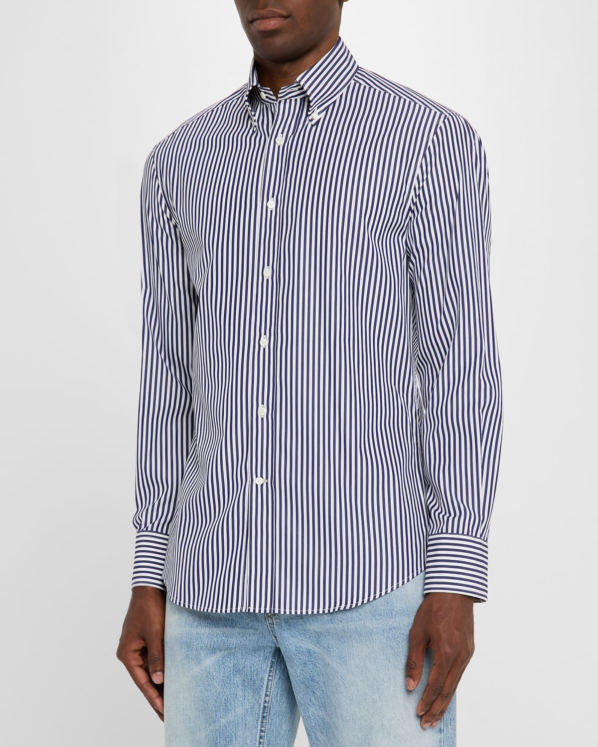 Men's Cotton Wide Stripe Button-Collar Sport Shirt - 4