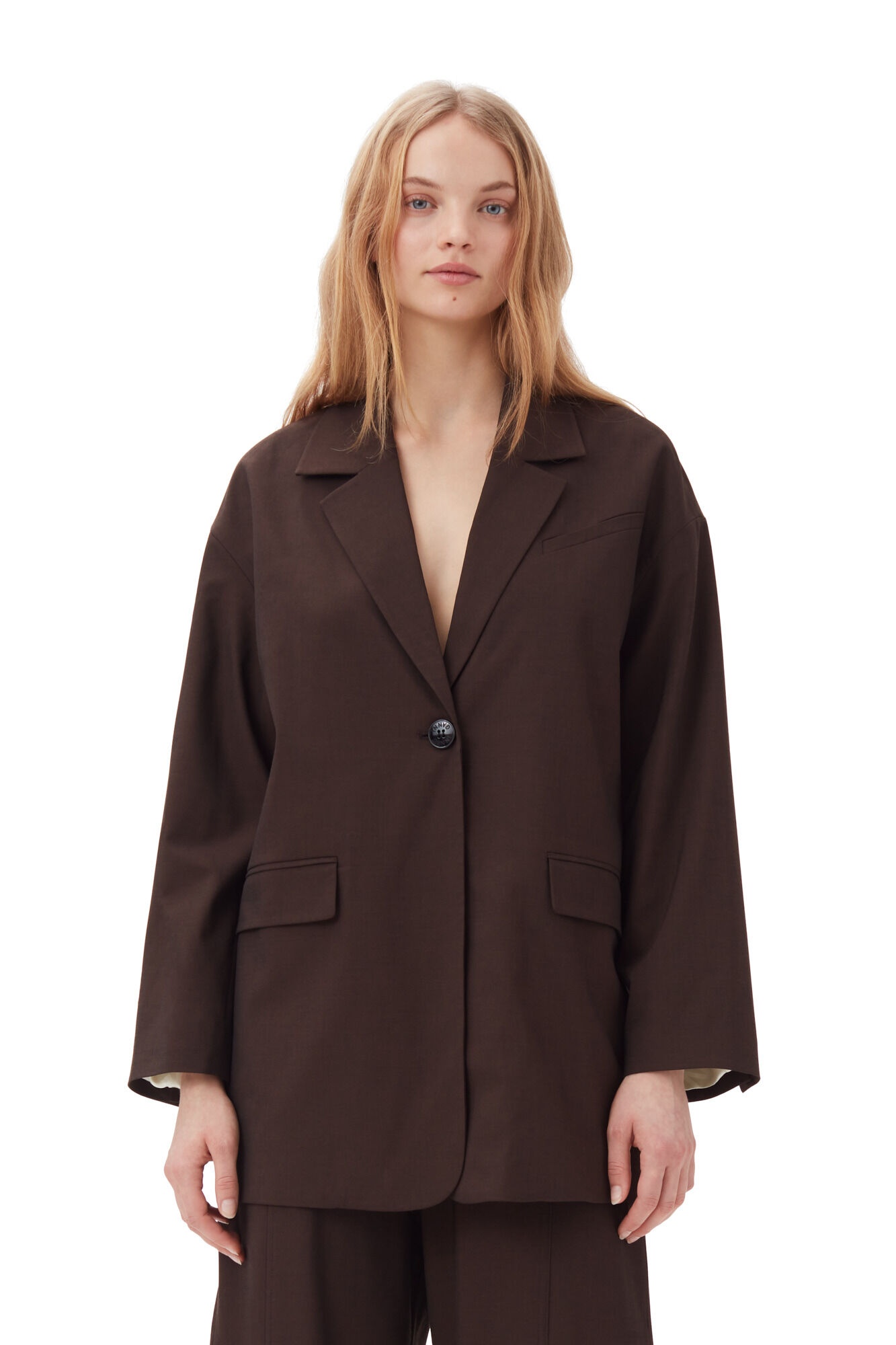 BROWN DRAPEY MELANGE BOXY BLAZER - 3