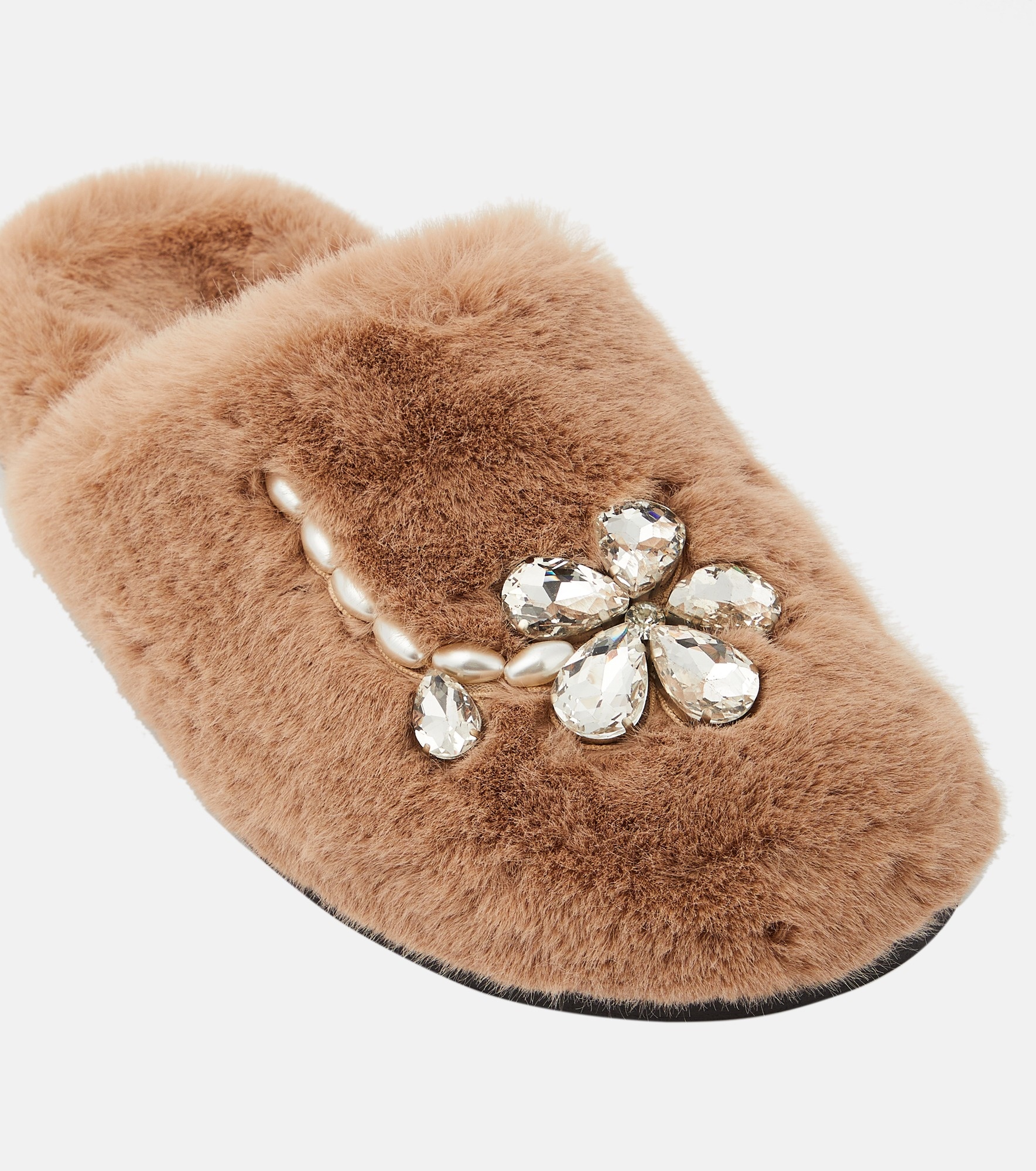 Embellished faux fur slippers - 6