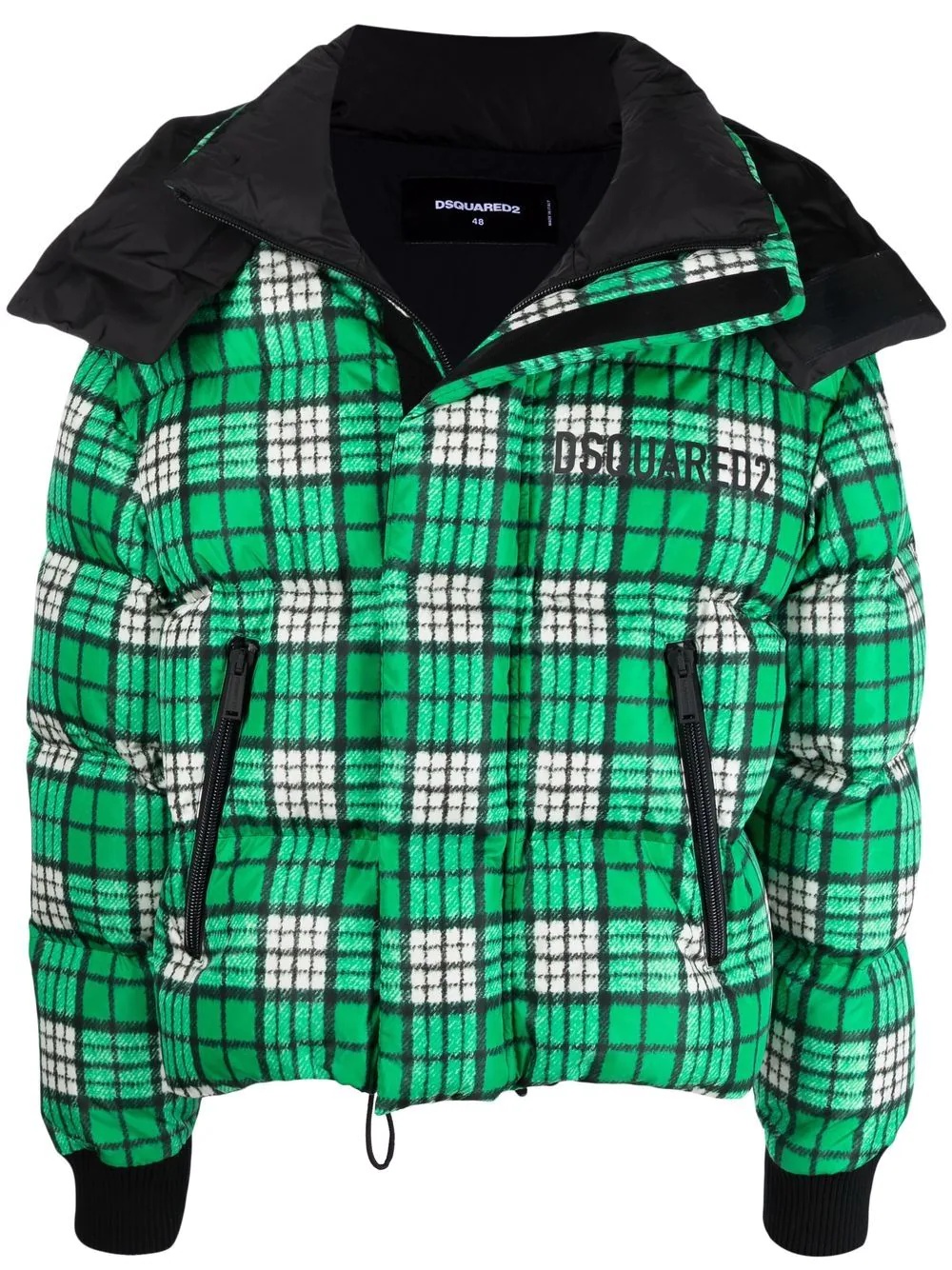 check-print puffer jacket - 1