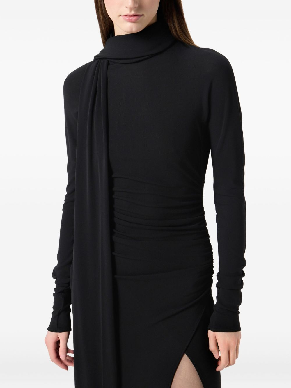 high-neck draped midi dress - 5