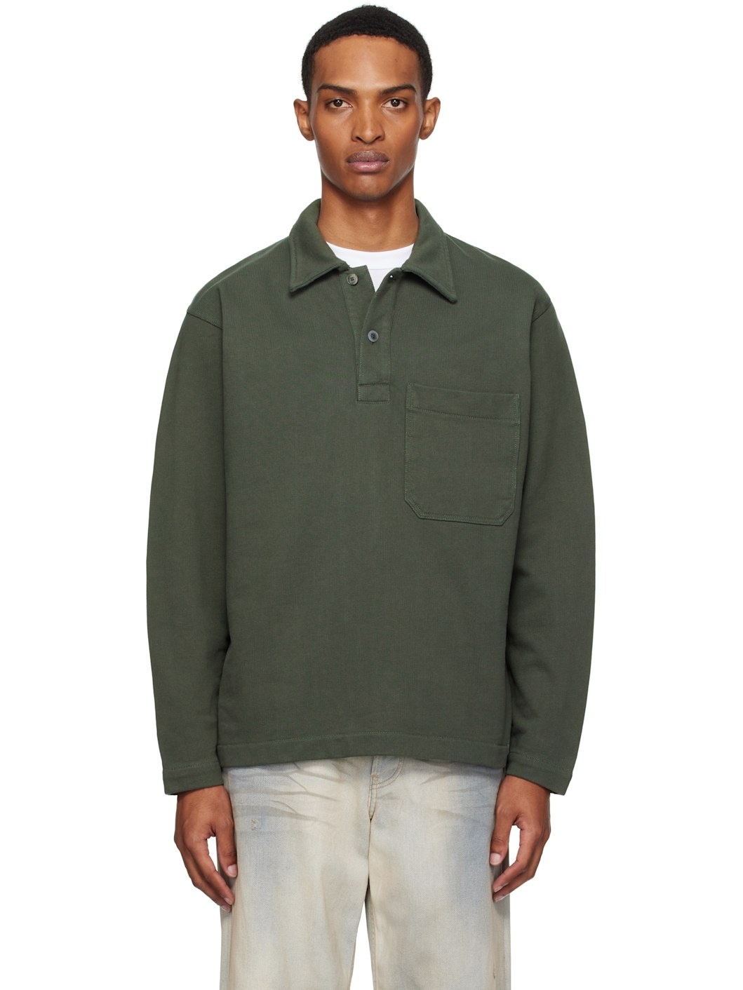 Green Fraser Relaxed Organic Loopback LS Polo - 1
