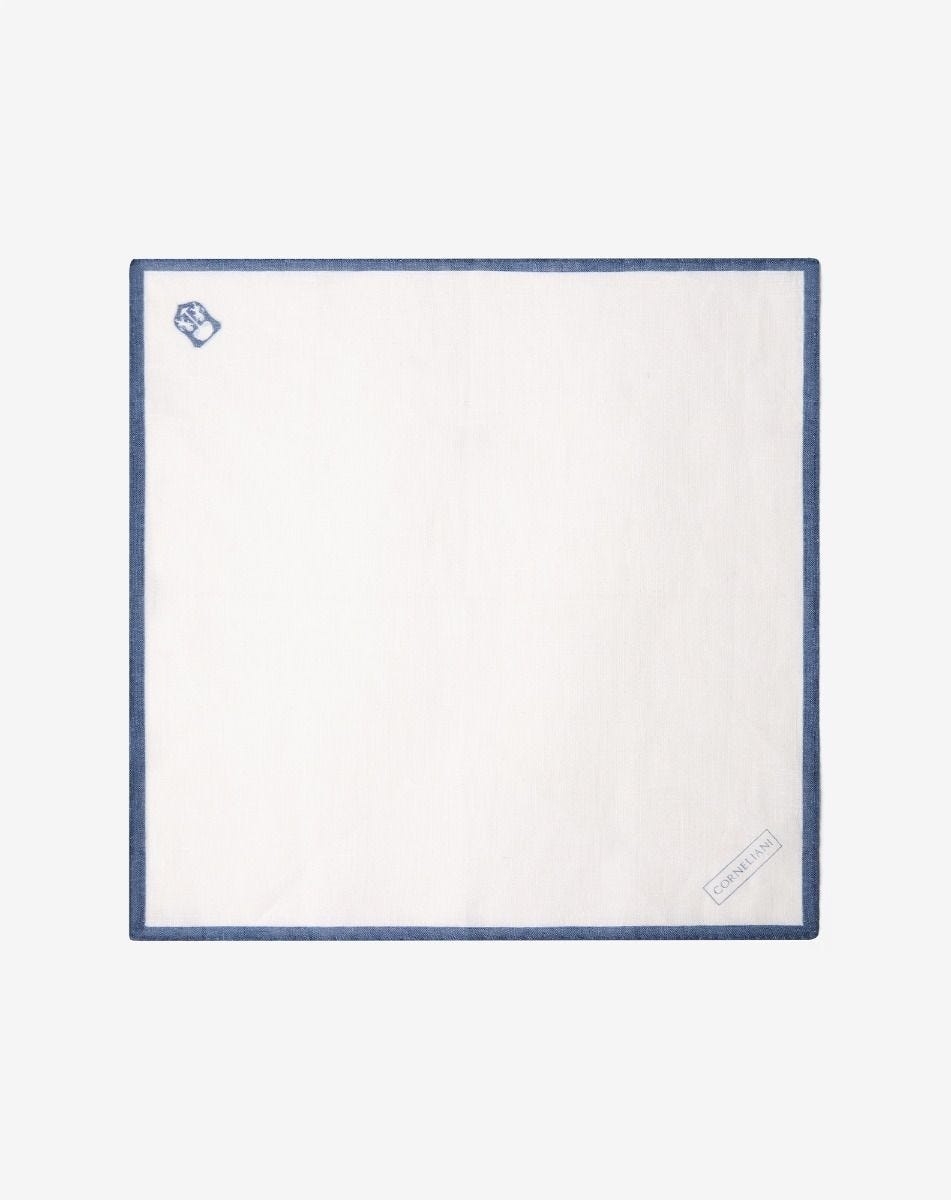 Denim blue/white pure linen pocket square - 1