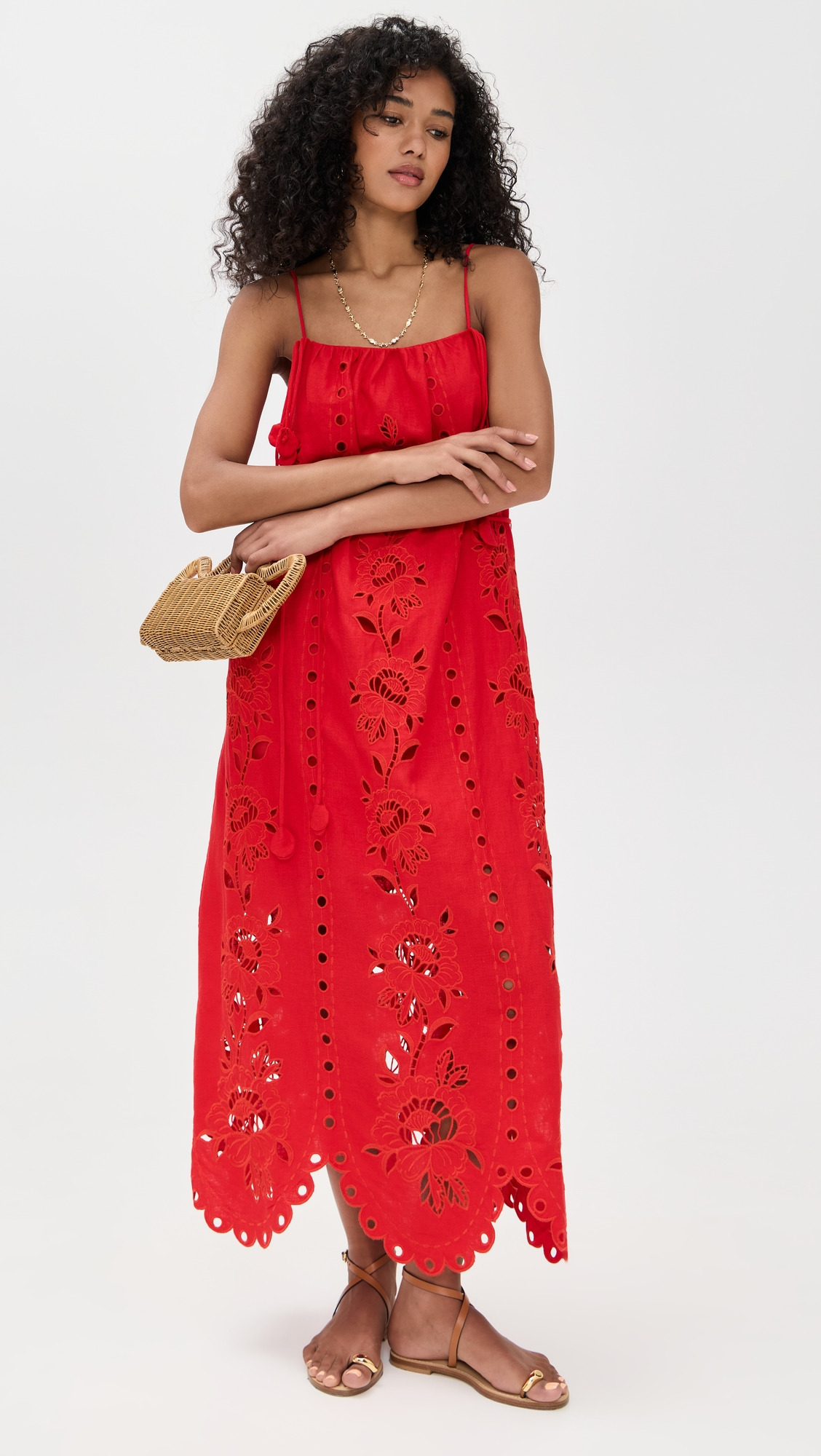 Red Flowers Richelieu Sleeveless Maxi Dress - 4