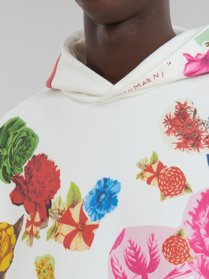WHITE COTTON HOODIE WITH FLOWER PRINTS - 5
