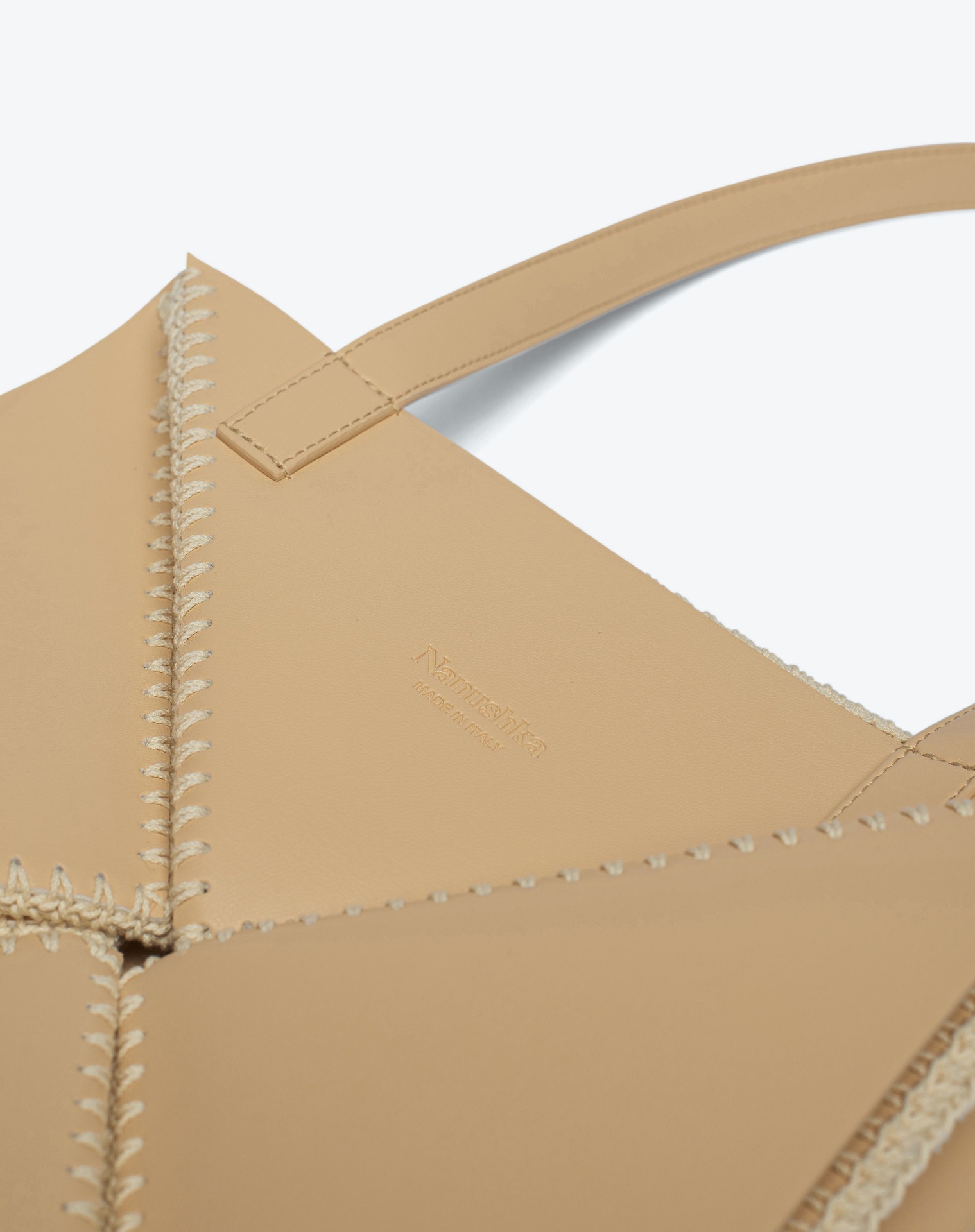 THE ORIGAMI TOTE - Vegan leather patchwork midi tote - Eggshell - 2