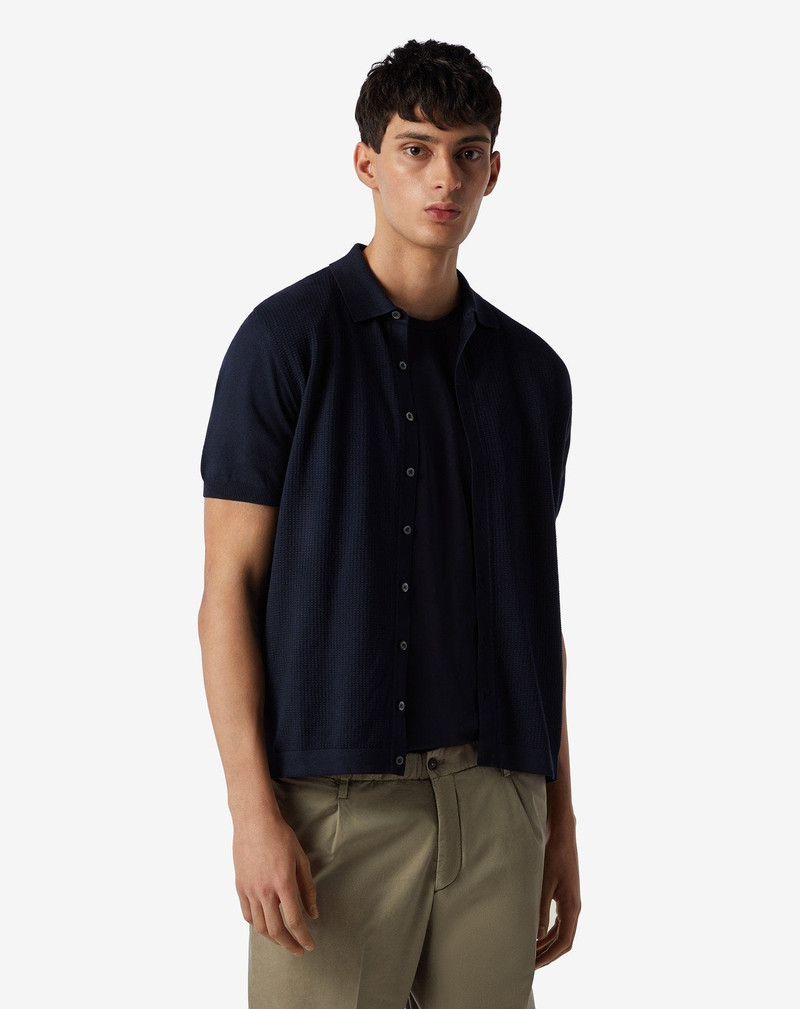 CORNELIANI Navy blue knitted Pima cotton shirt outlook