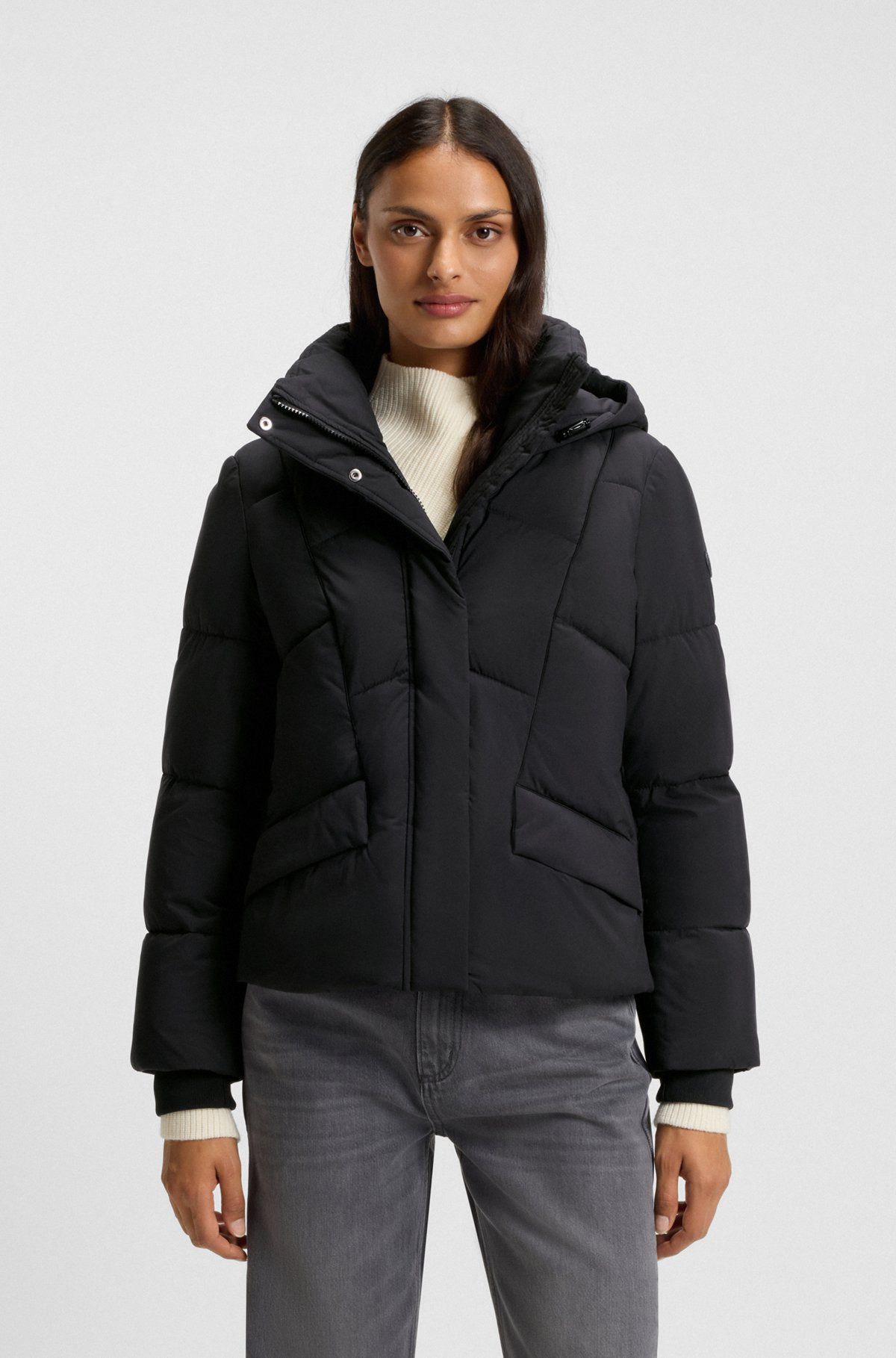 PADDED JACKET WITH HOOD AND PIPED DETAILS - 2