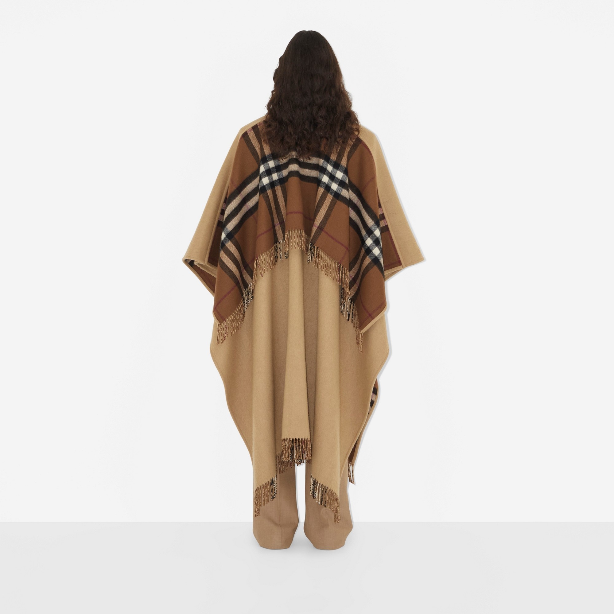 Check Panel Wool Cashmere Cape - 4