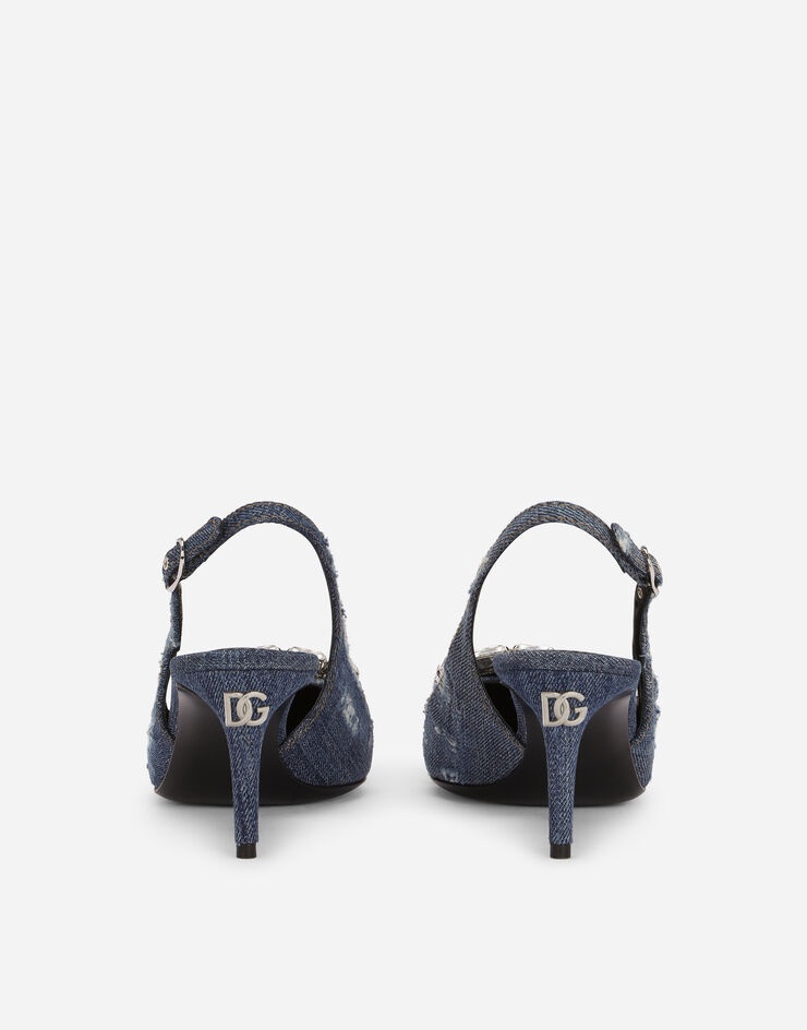 Patchwork denim slingbacks with rhinestone buckle - 3