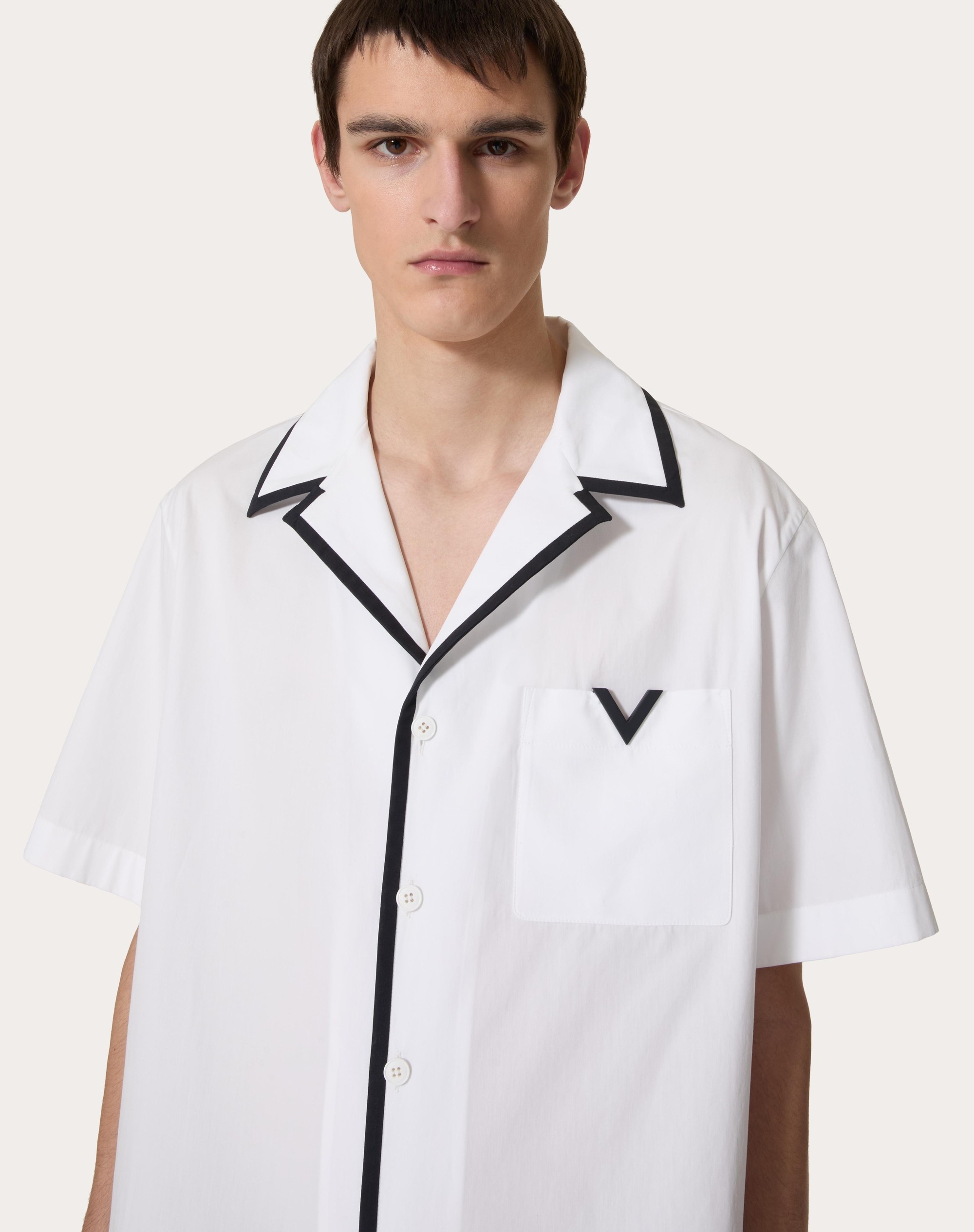 Valentino COTTON POPLIN BOWLING SHIRT WITH RUBBERIZED V