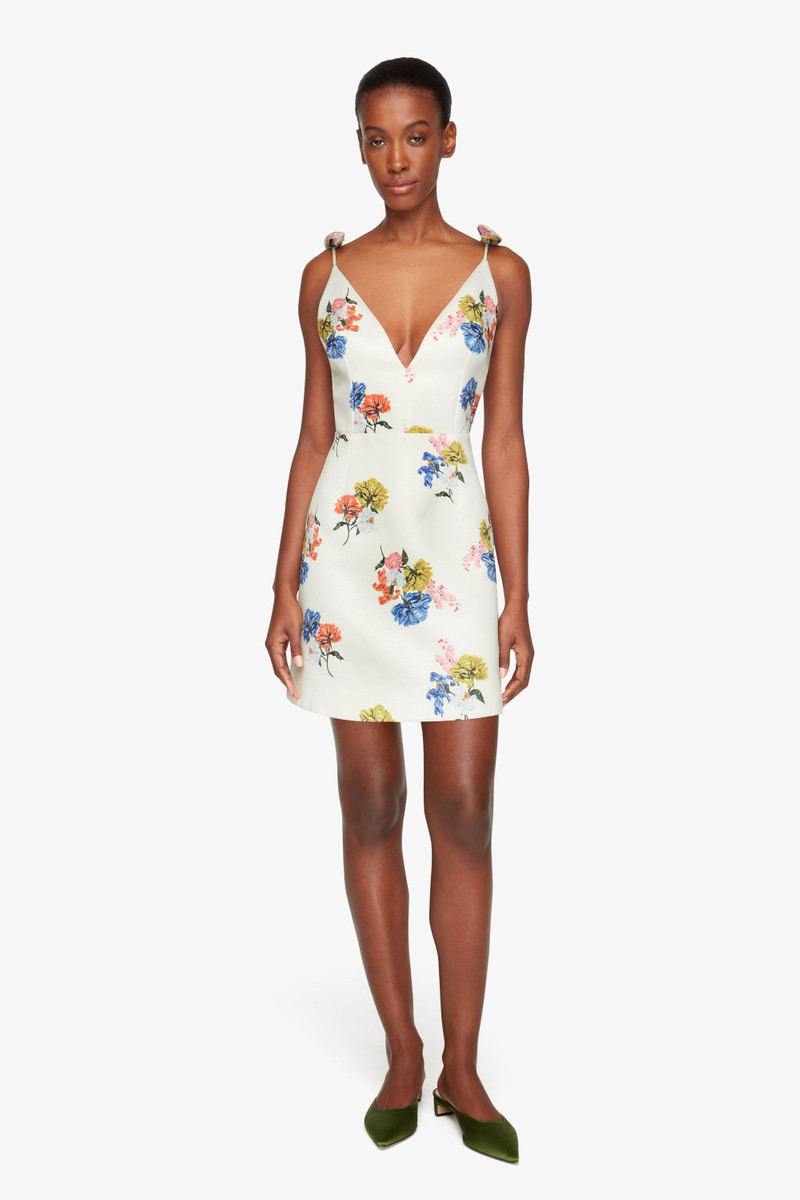 EMILIA WICKSTEAD Vero Dress In Retro Bouquet On White Taffeta Faille outlook