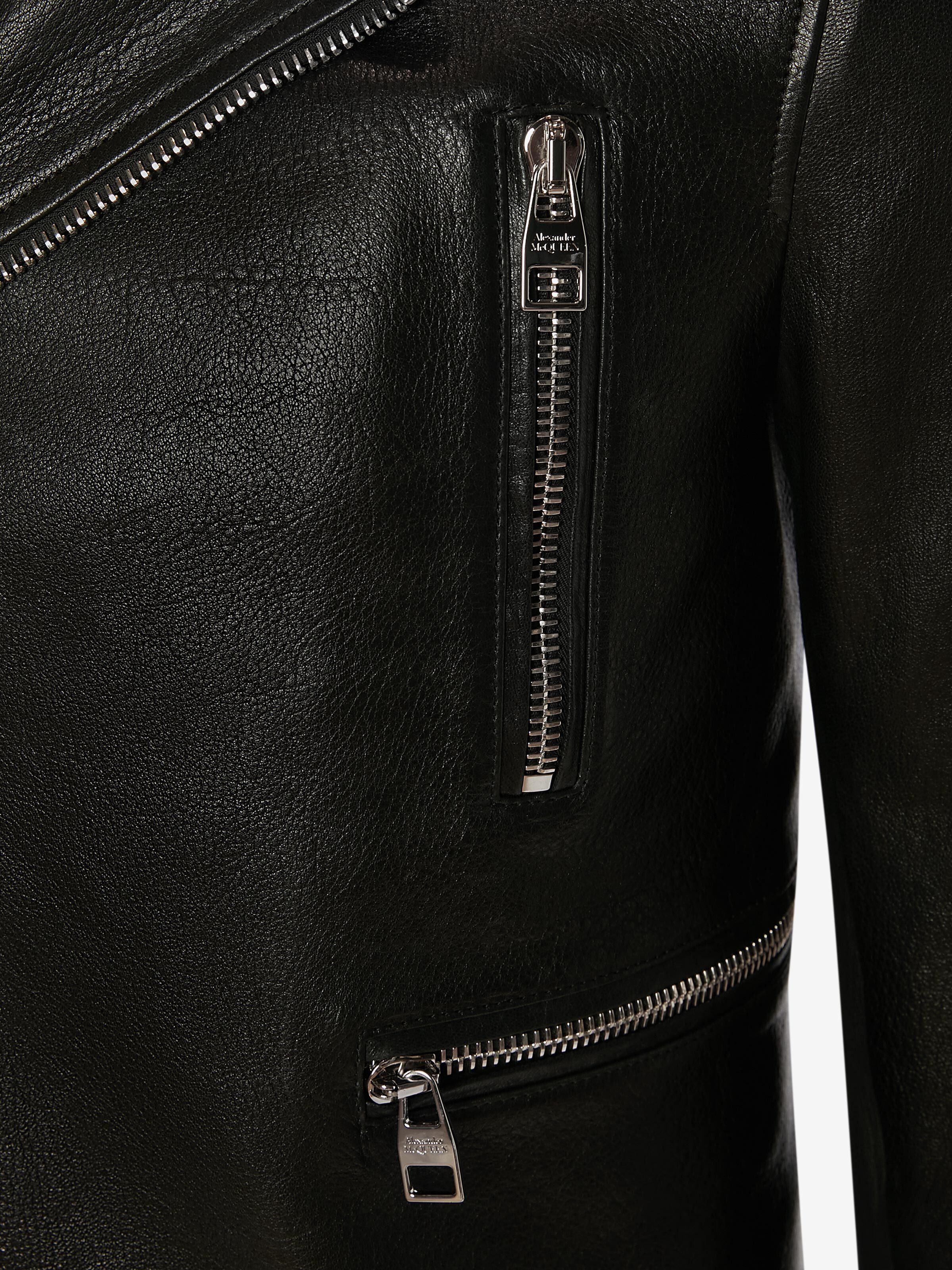 Men's McQueen Classic Leather Biker Jacket in Black - 5