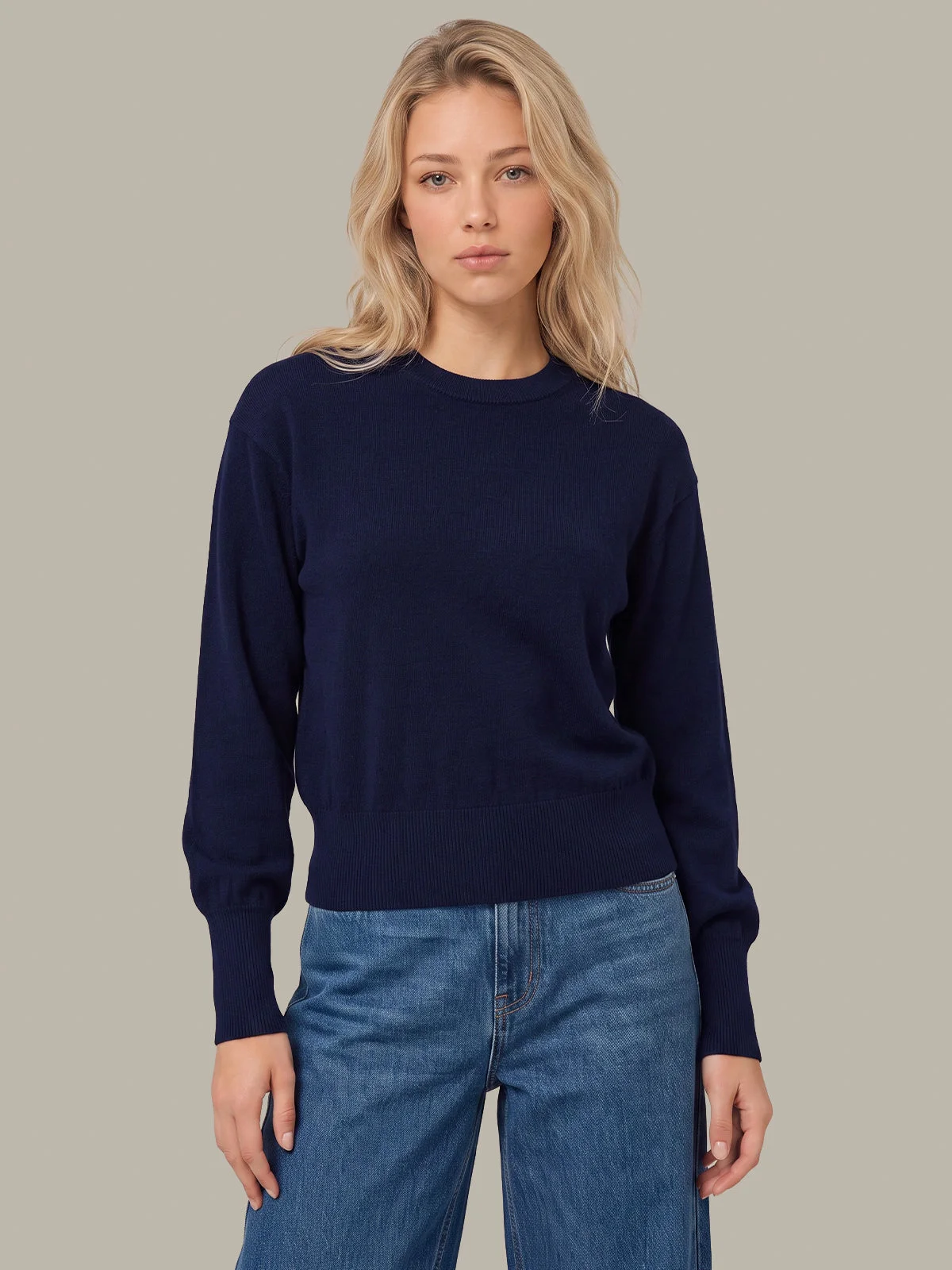 Cashmere Blend Cropped Crewneck Sweater - 1