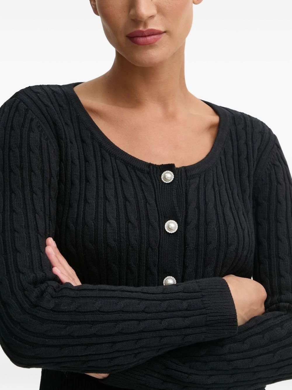 cable-knit pearl-button cardigan - 3