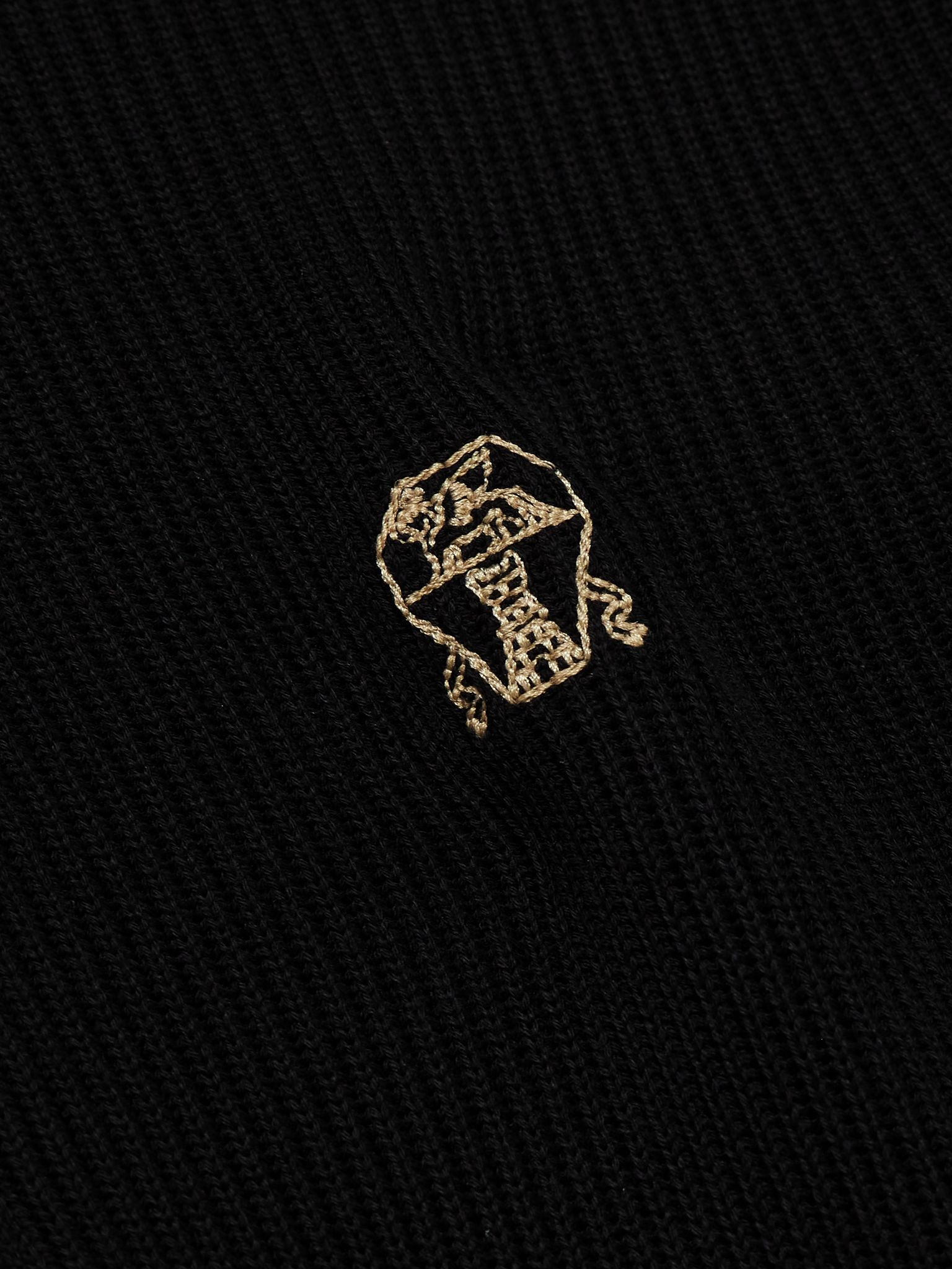 Logo-Embroidered Ribbed Cotton Zip-Up Hoodie Black - 4