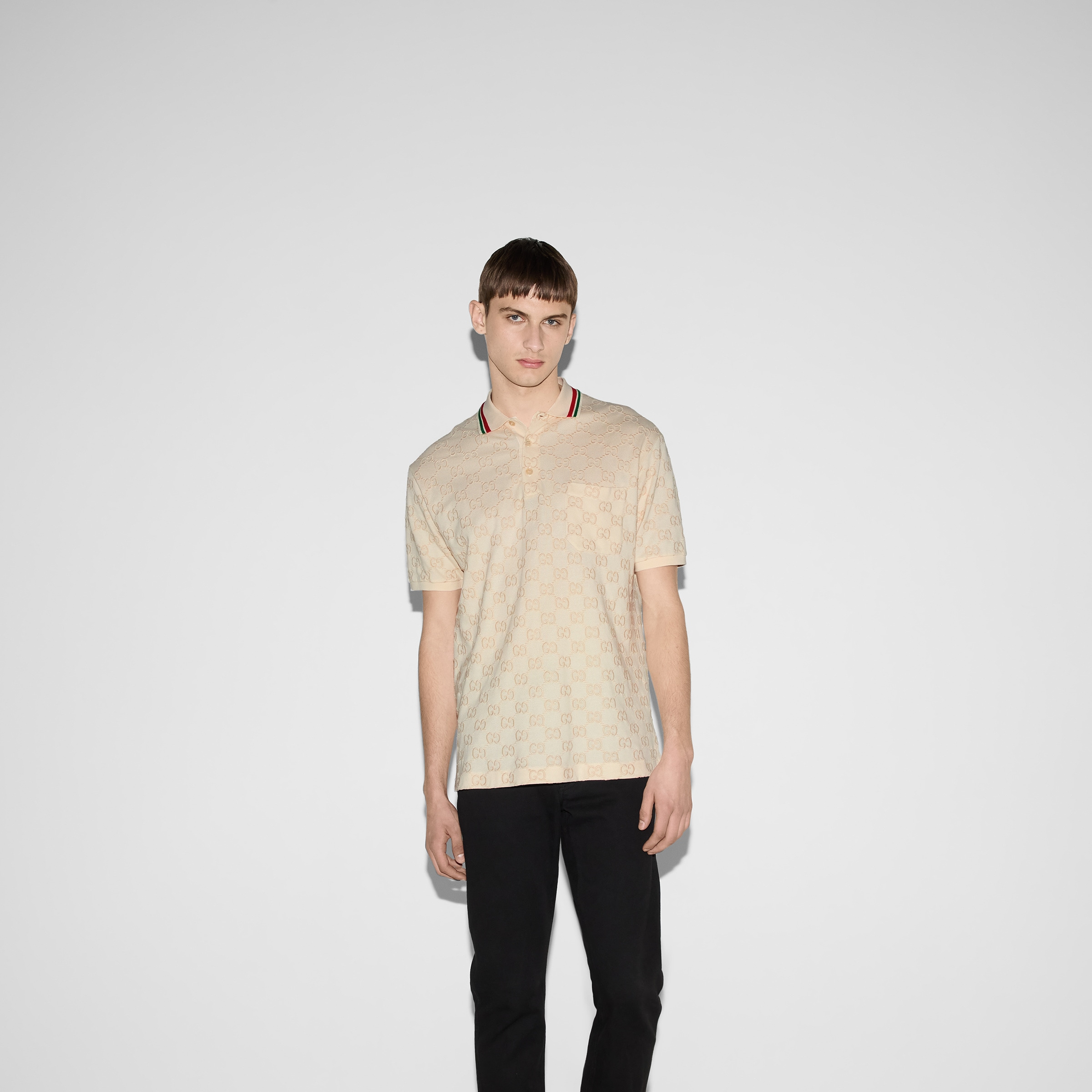 Cotton piquet polo with GG - 3
