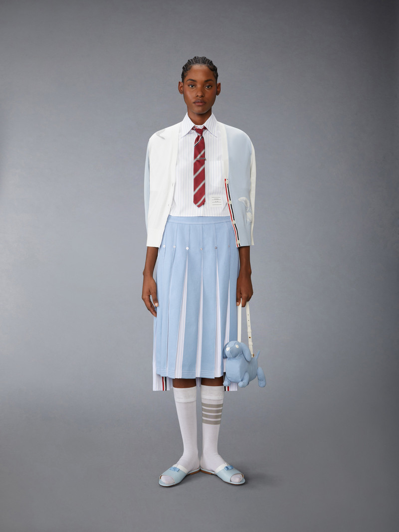 DENIM COMBO DROPPED BACK PLEATED SKIRT 5