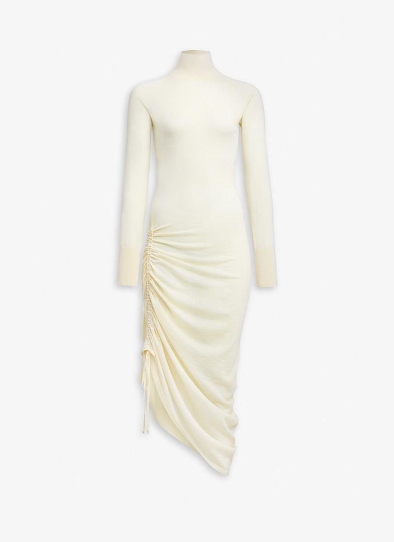 LONG SLEEVES DRAPED KNIT DRESS - 1