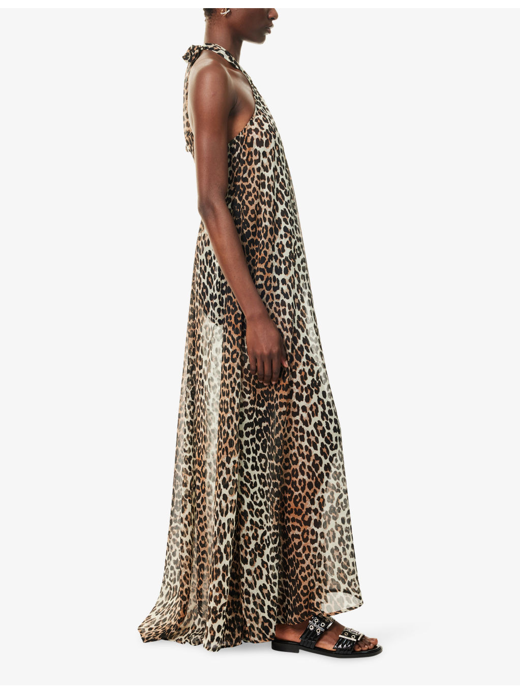 Leopard Halterneck Woven Midi Dress - 3
