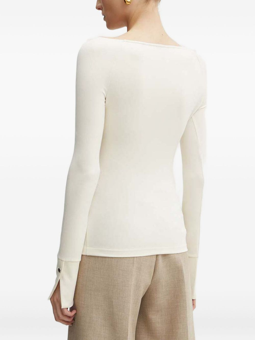 boat-neck button-cuff top - 3