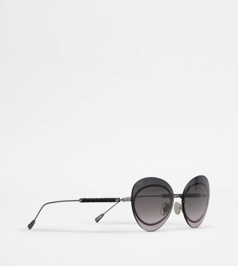 TEARDROP SUNGLASSES WITH TEMPLES IN LEATHER - GREY 3