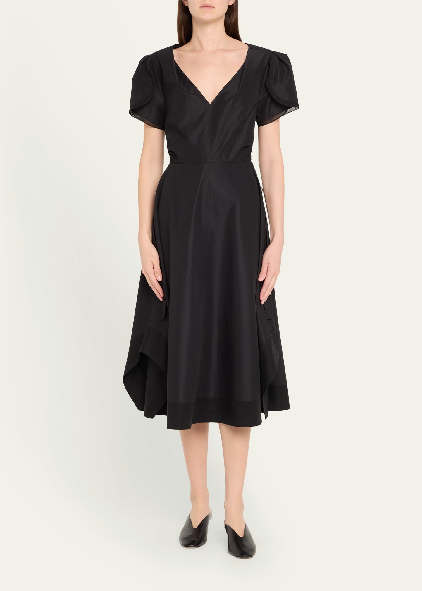 V-Neck Tulip-Sleeve Midi Dress - 2