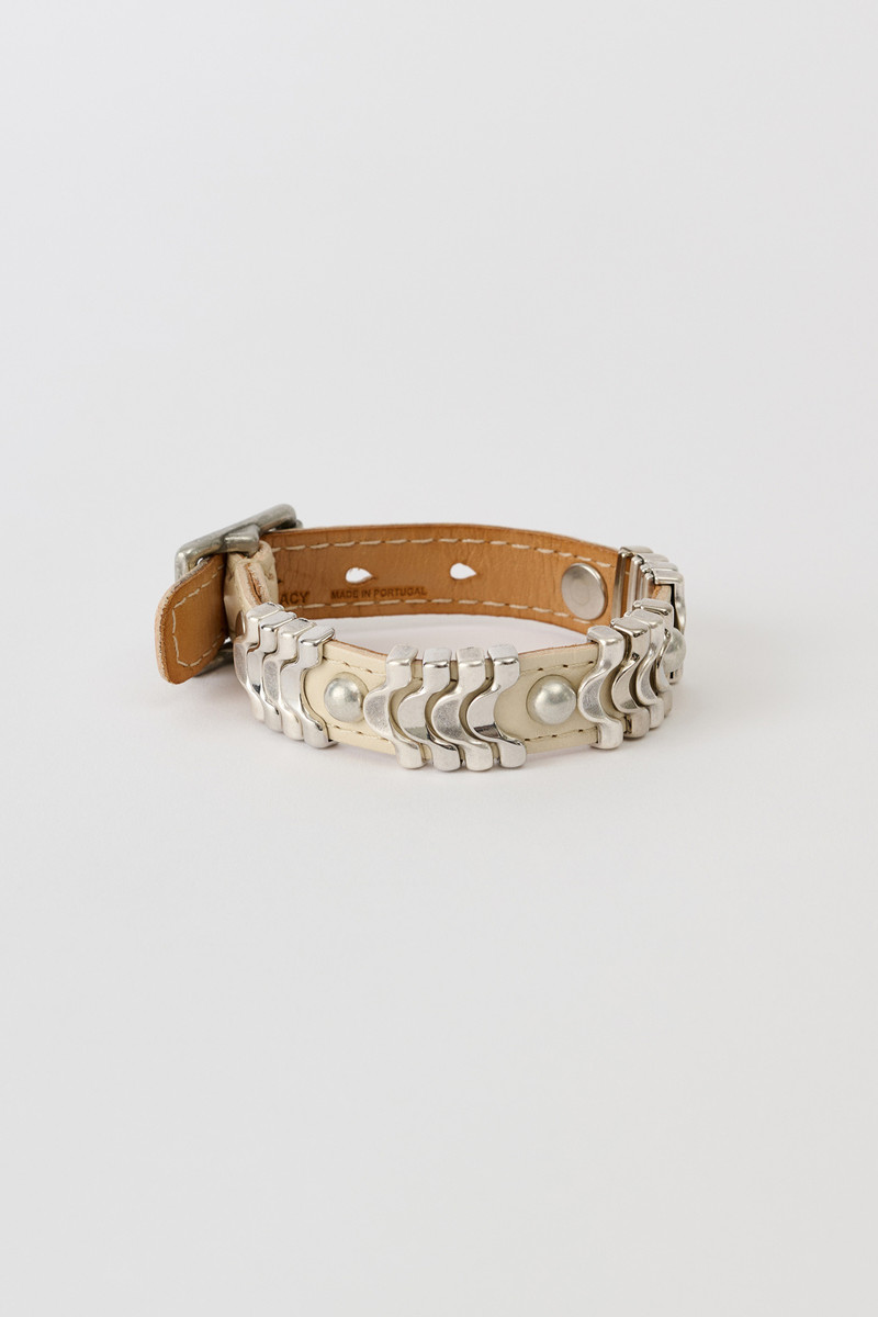 Wave Bracelet Deep Ecru Leather 1