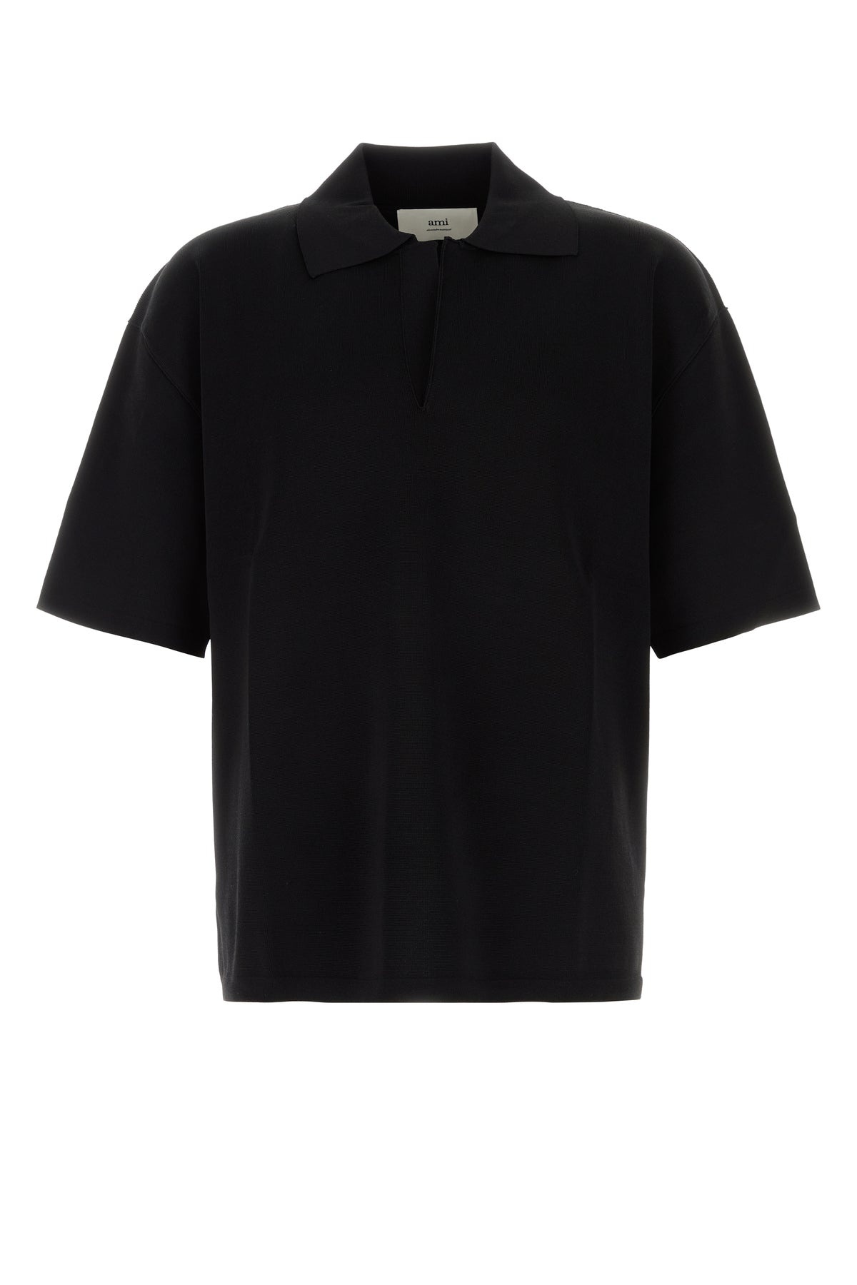 Black viscose blend oversize polo shirt - 1