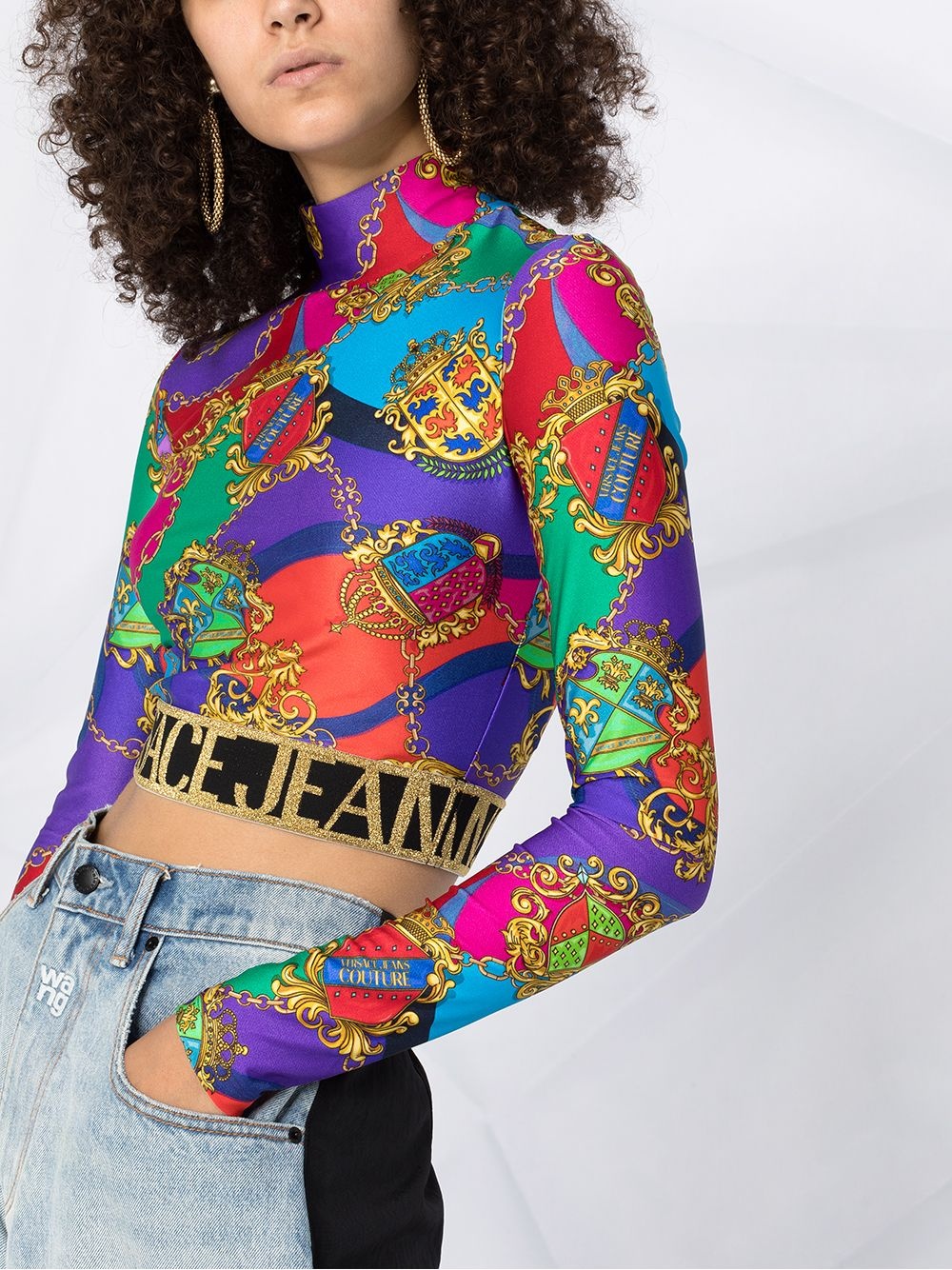 cropped baroque-print T-shirt - 3