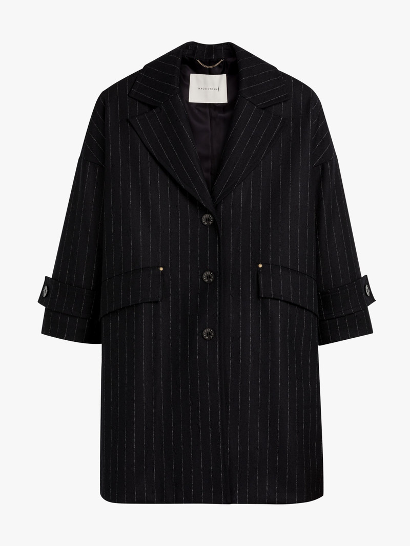 HUMBIE CHESTER NAVY CHALKSTRIPE WOOL OVERCOAT - 1