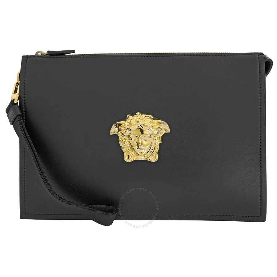 Versace La Medusa Large Leather Clutch In Black - 1